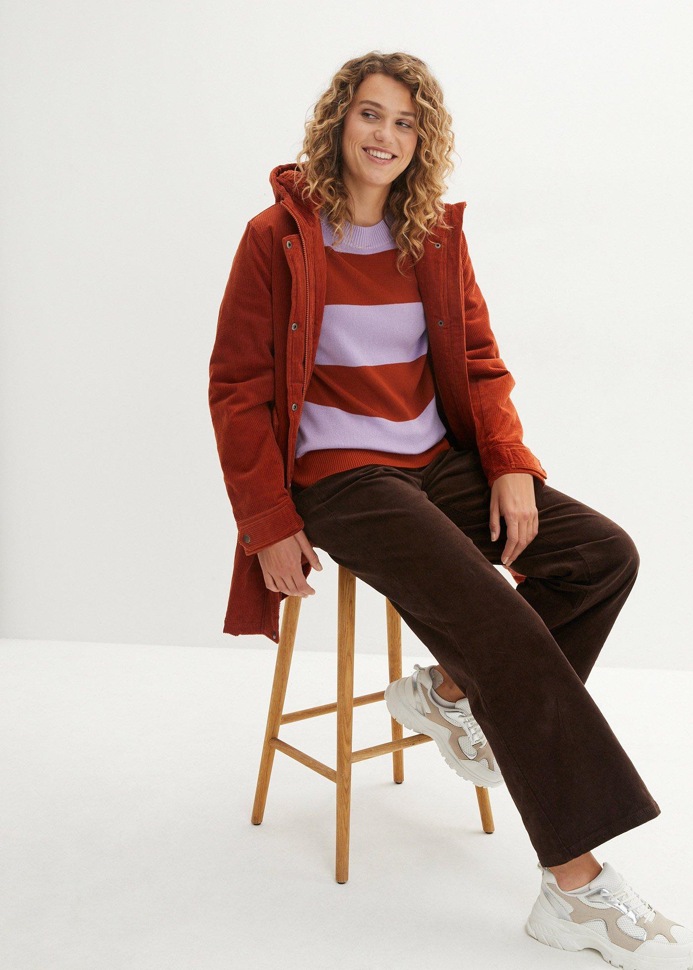 Sweter z okrągłym dekoltem, w szerokie paski - Bonprix