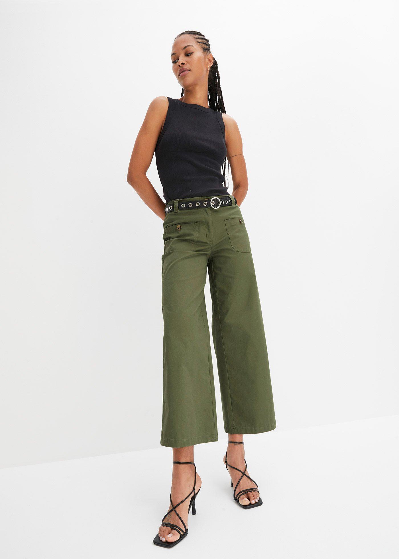 Dżinsy wide leg, wysoki stan, z wygodnym paskiem - Bonprix