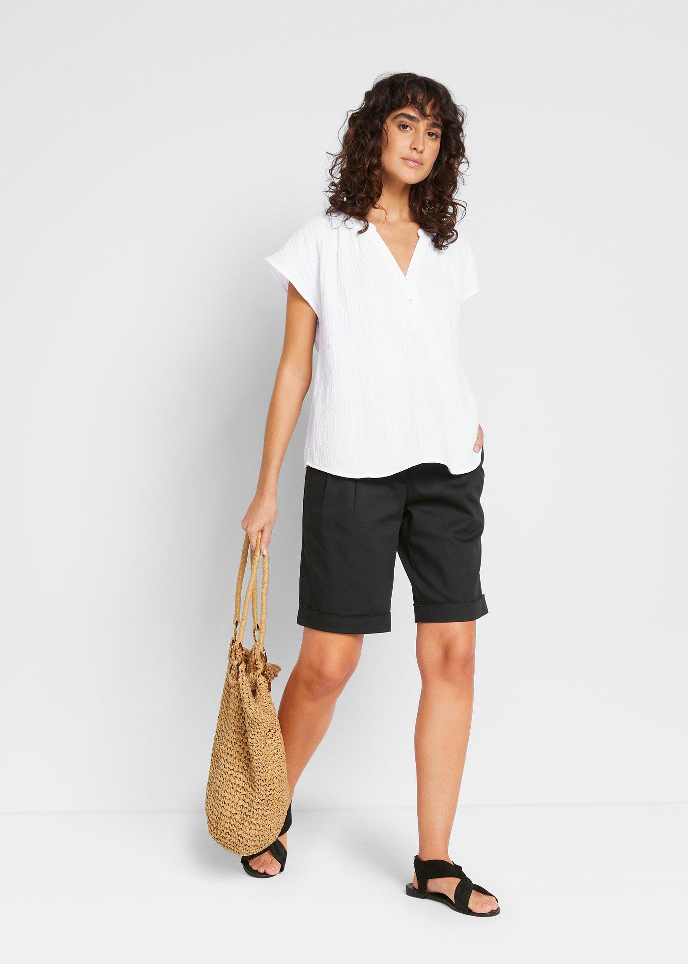 Bluzka muślinowa z krótkim rękawem, z czystej bawełny - Bonprix