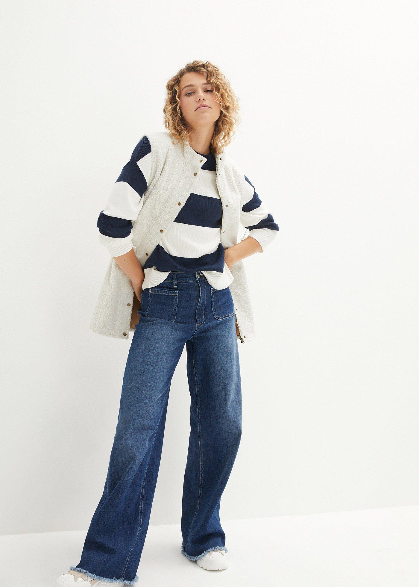 Sweter z okrągłym dekoltem, w szerokie paski - Bonprix