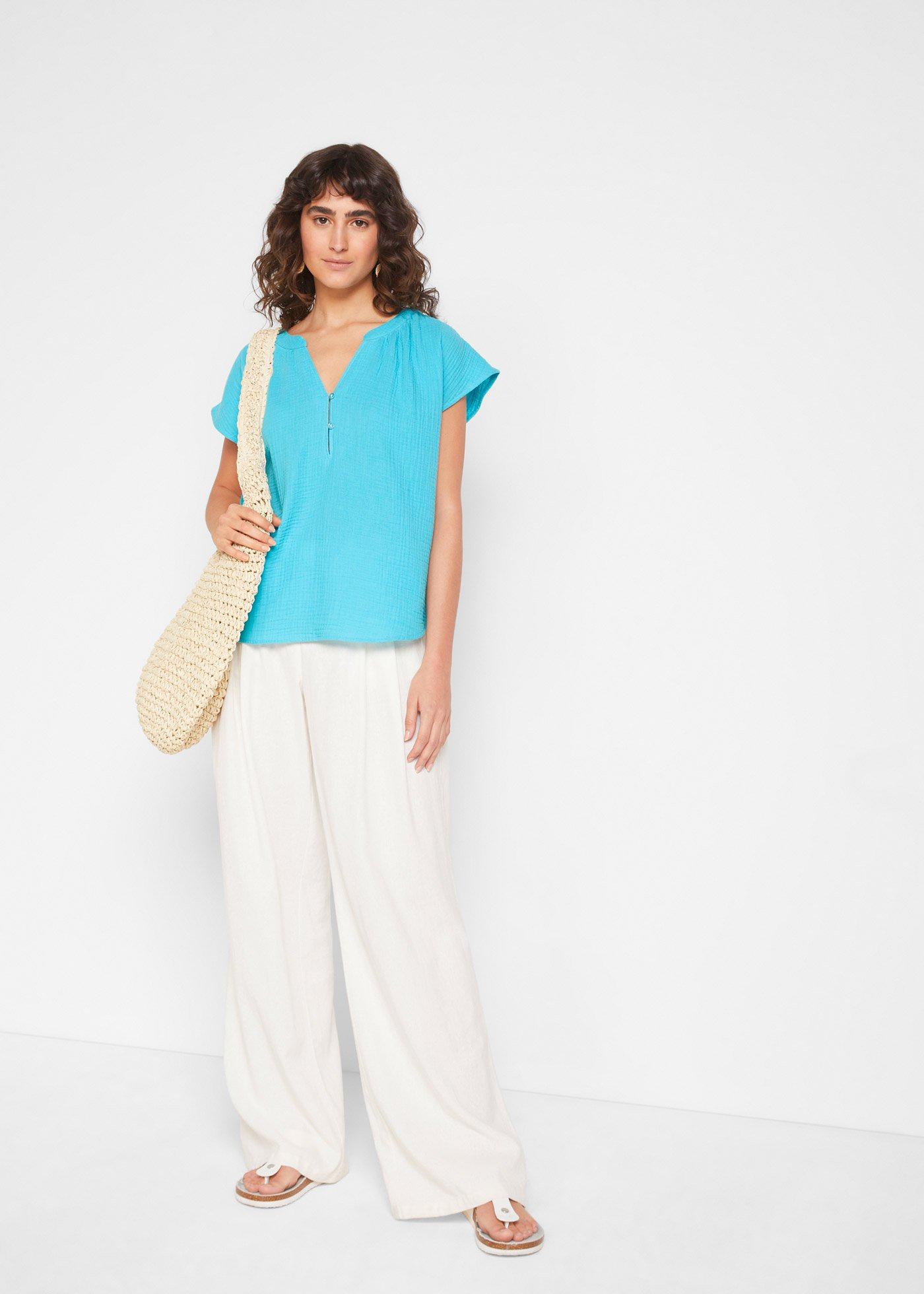 Bluzka muślinowa z krótkim rękawem, z czystej bawełny - Bonprix