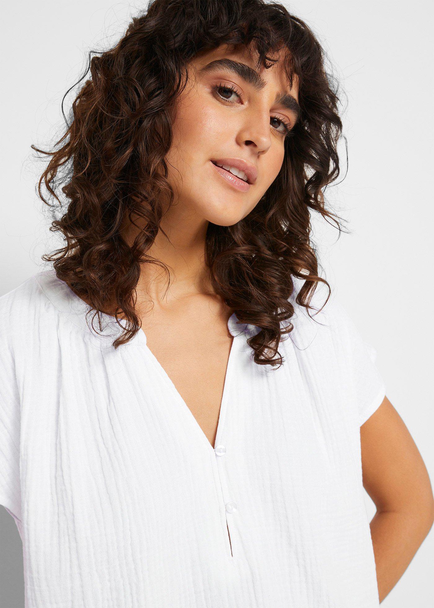 Bluzka muślinowa z krótkim rękawem, z czystej bawełny - Bonprix