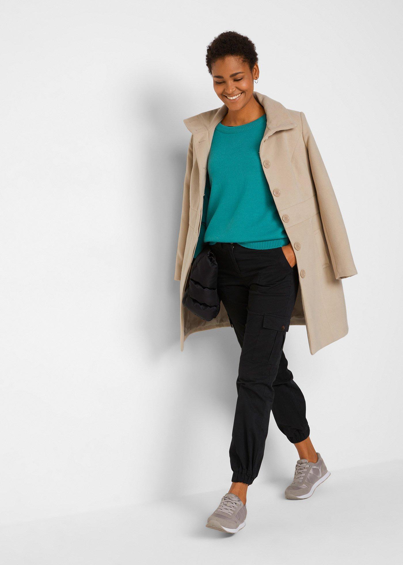 Sweter dzianinowy z okrągłym dekoltem - Bonprix