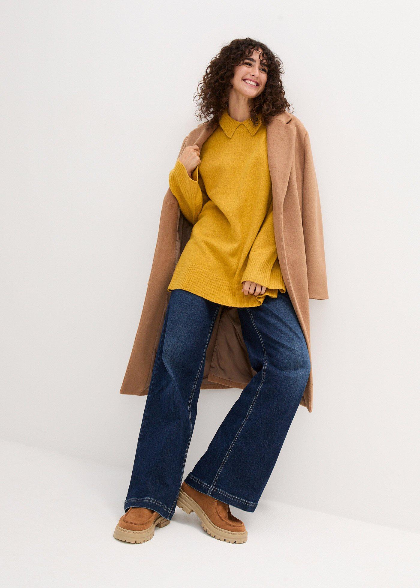 Sweter oversize ze stójką i rozcięciami po bokach - Bonprix