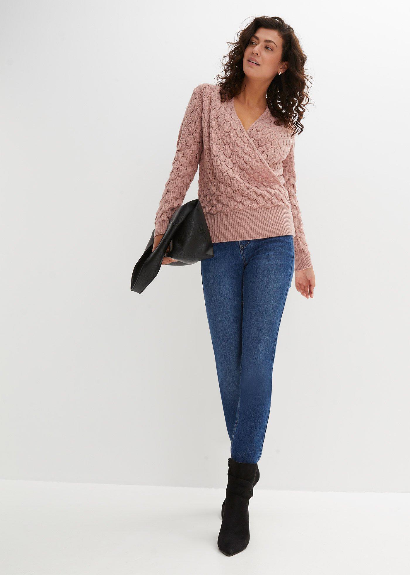 Sweter ażurowy w optyce kopertowego - Bonprix