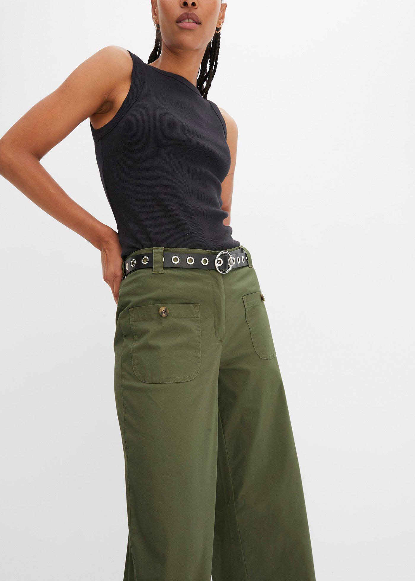 Dżinsy wide leg, wysoki stan, z wygodnym paskiem - Bonprix