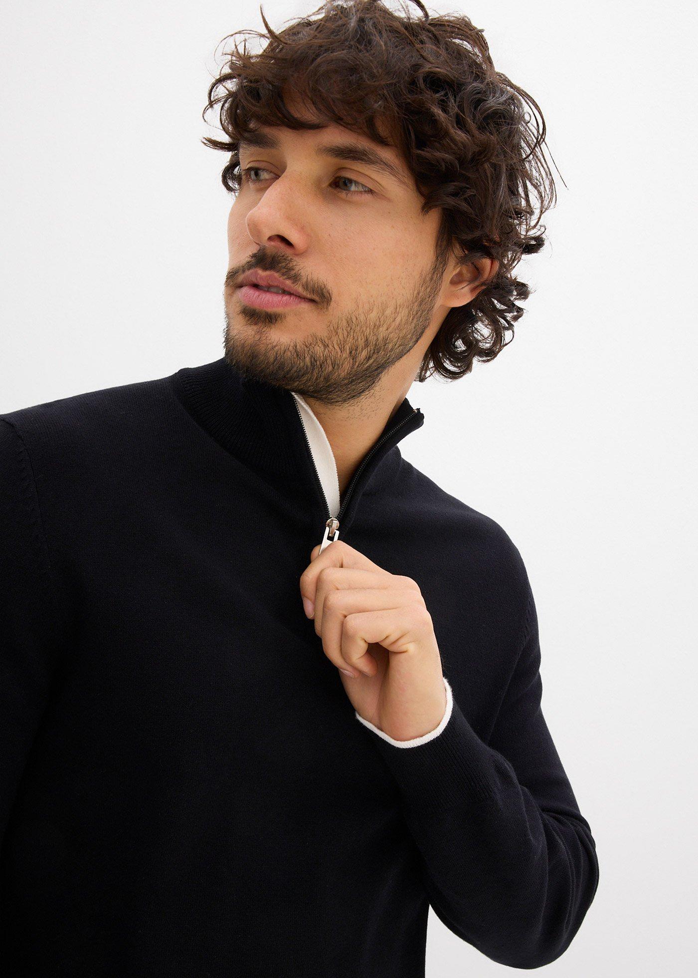 Elegancki sweter ze stójką z bawełny - Bonprix