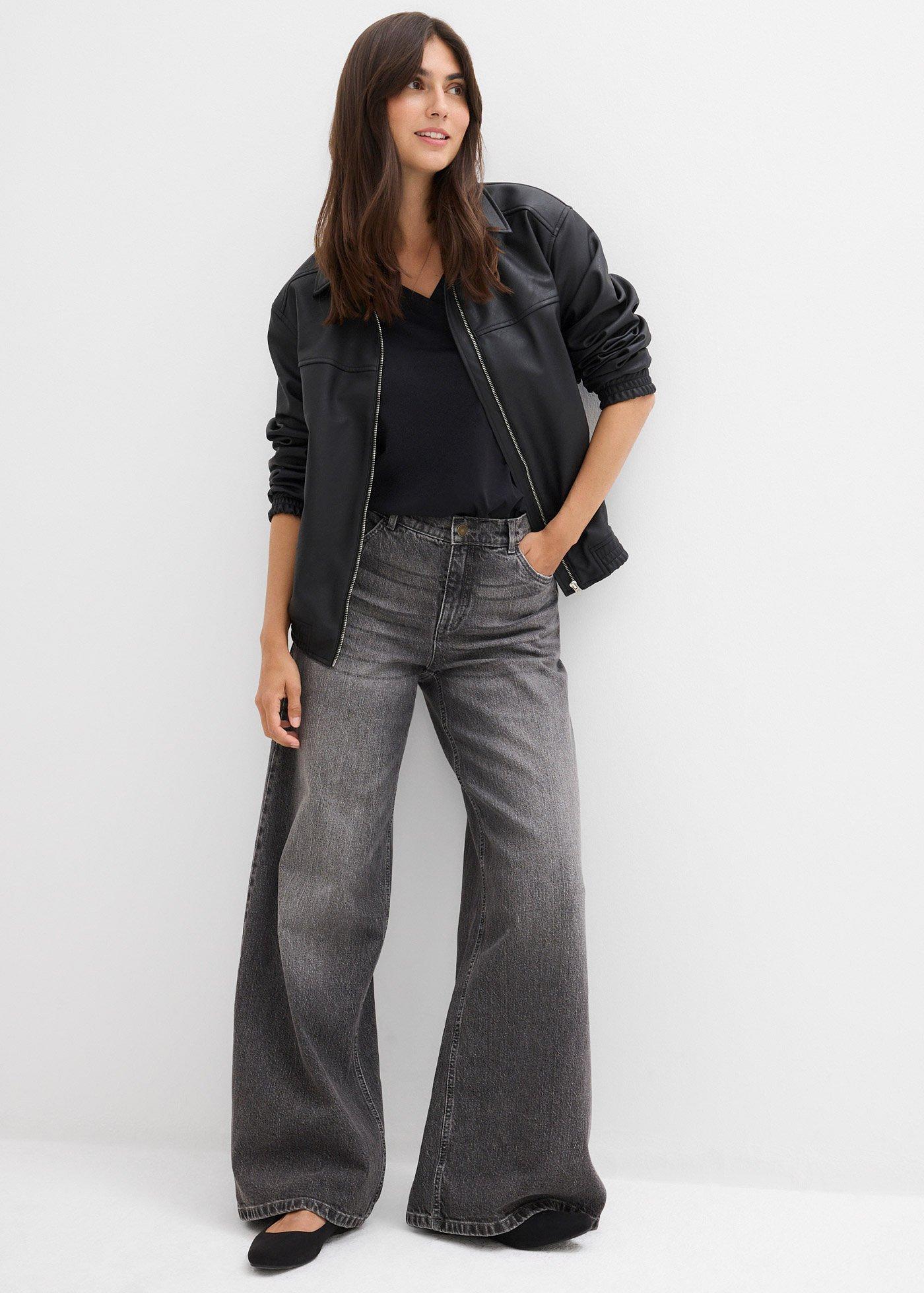 Jeansy wide leg, mid waist - Bonprix