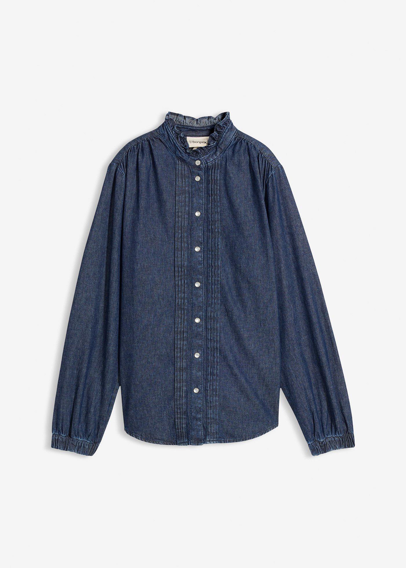 Blouse en jean à finitions volantées