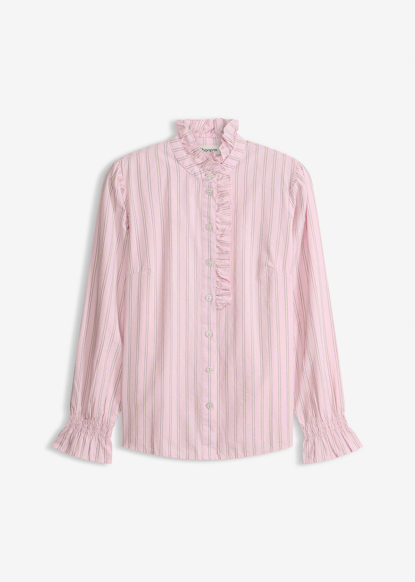 Blouse en popeline à col volanté