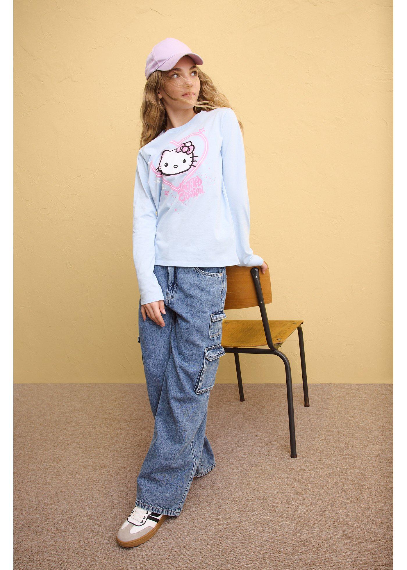 Koszulka z długim rękawem z motywem Hello Kitty, z czystej bawełny - Bonprix