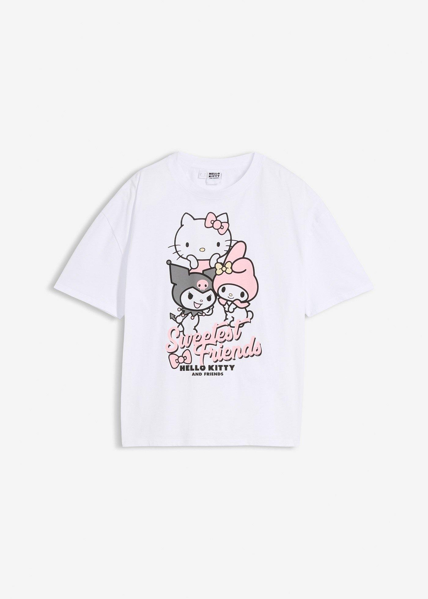 Bawełniany T-shirt oversize z nadrukiem Hello Kitty - Bonprix