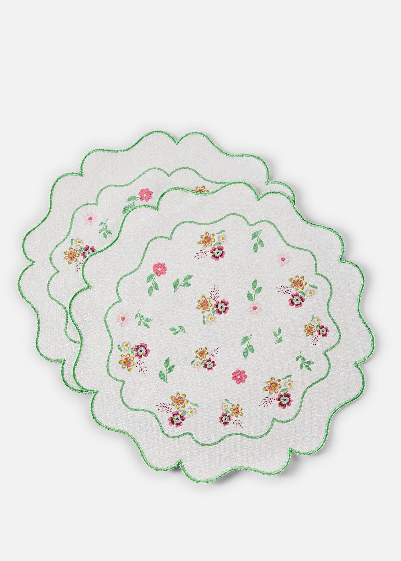 Lot de 2 sets de table ronds brodés