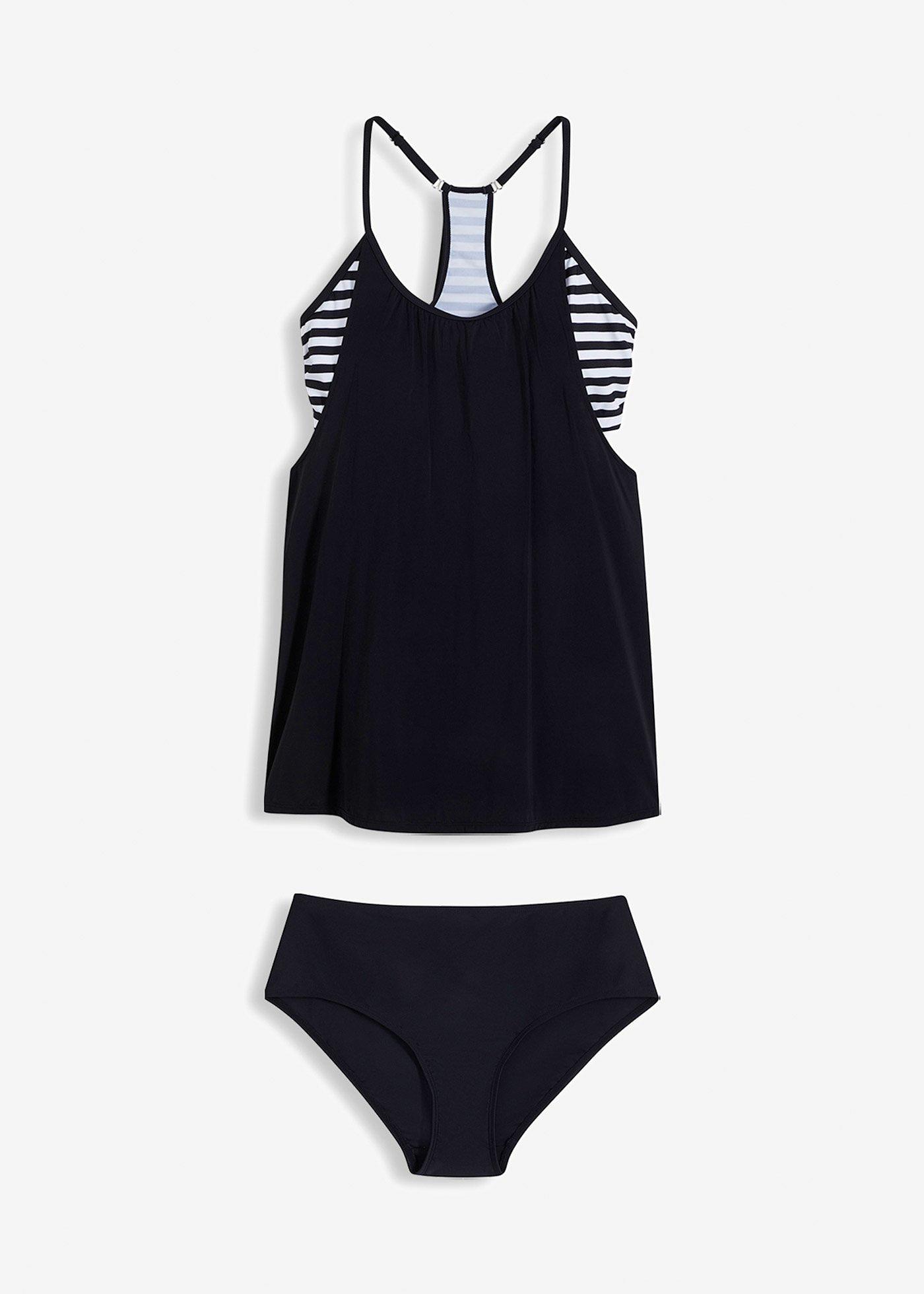 Costum tankini lung (2 piese) cu spate în stil sport