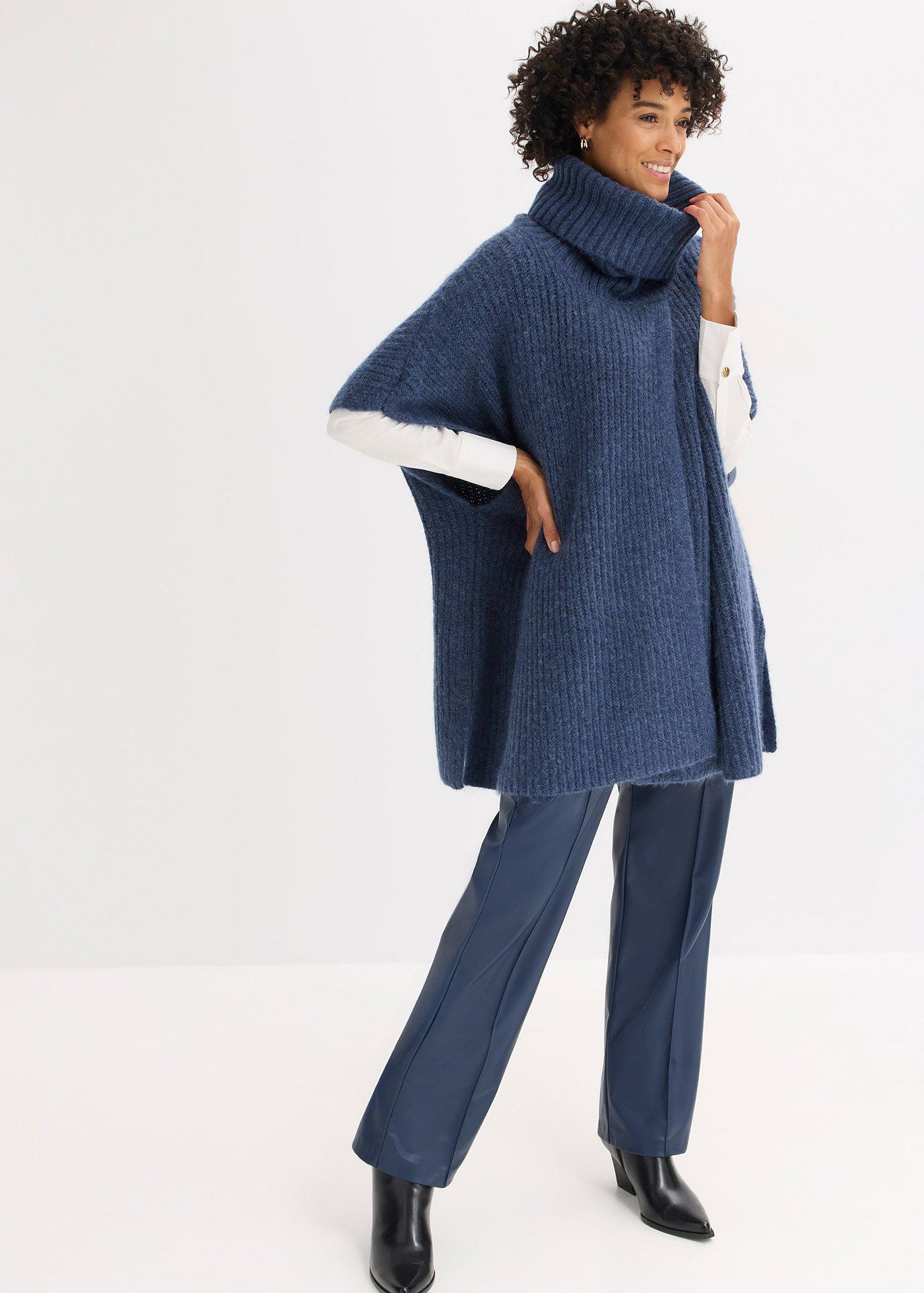 Sweter poncho, z wełną - Bonprix