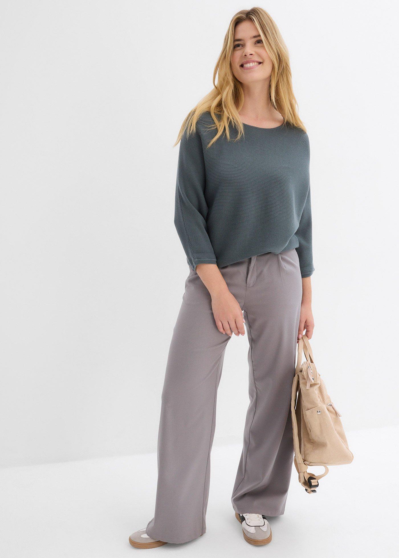 Sweter oversize w prążek z mieszanki wiskozy - Bonprix
