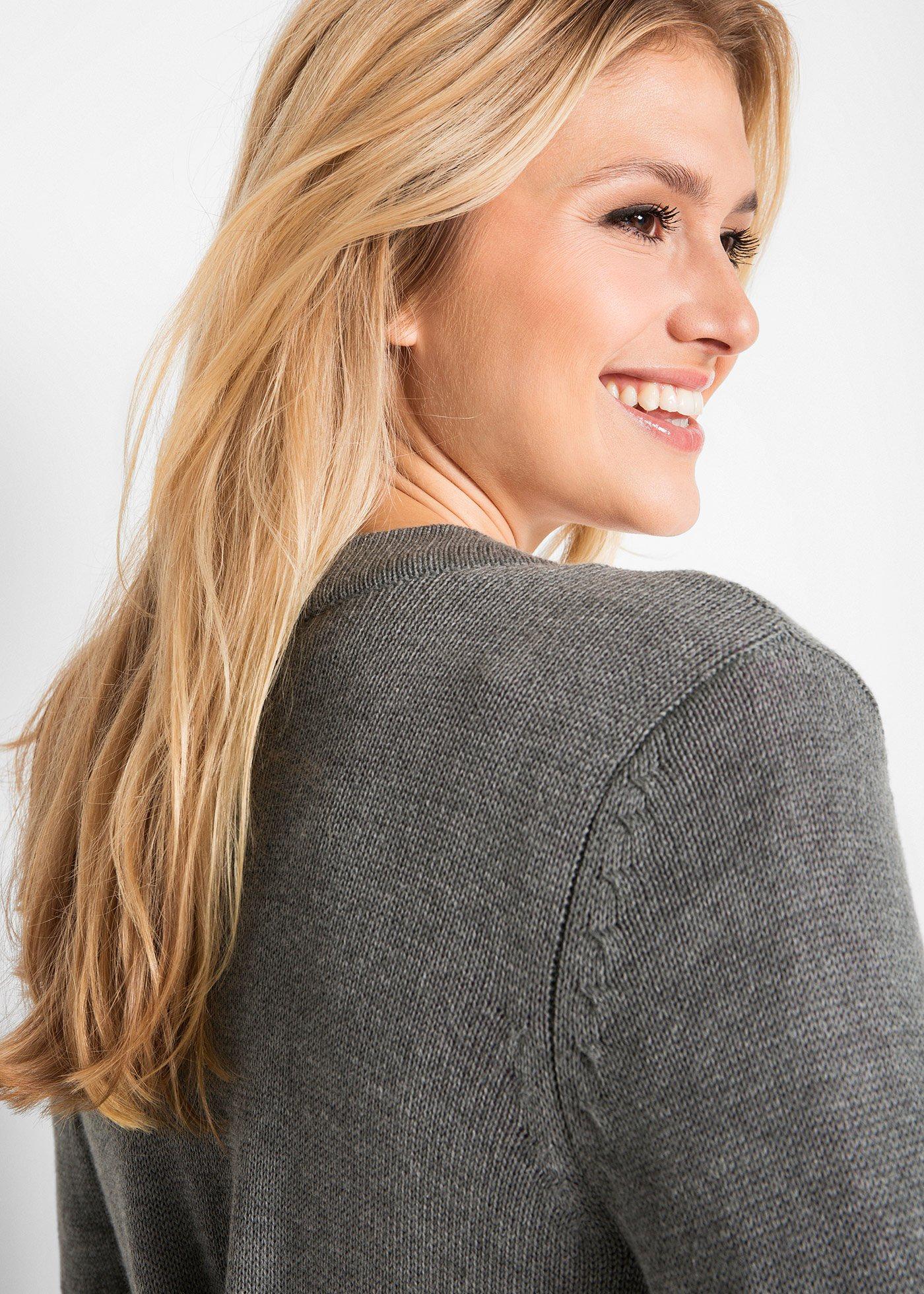 Długi sweter dzianinowy bez zapięcia, długi rękaw - Bonprix