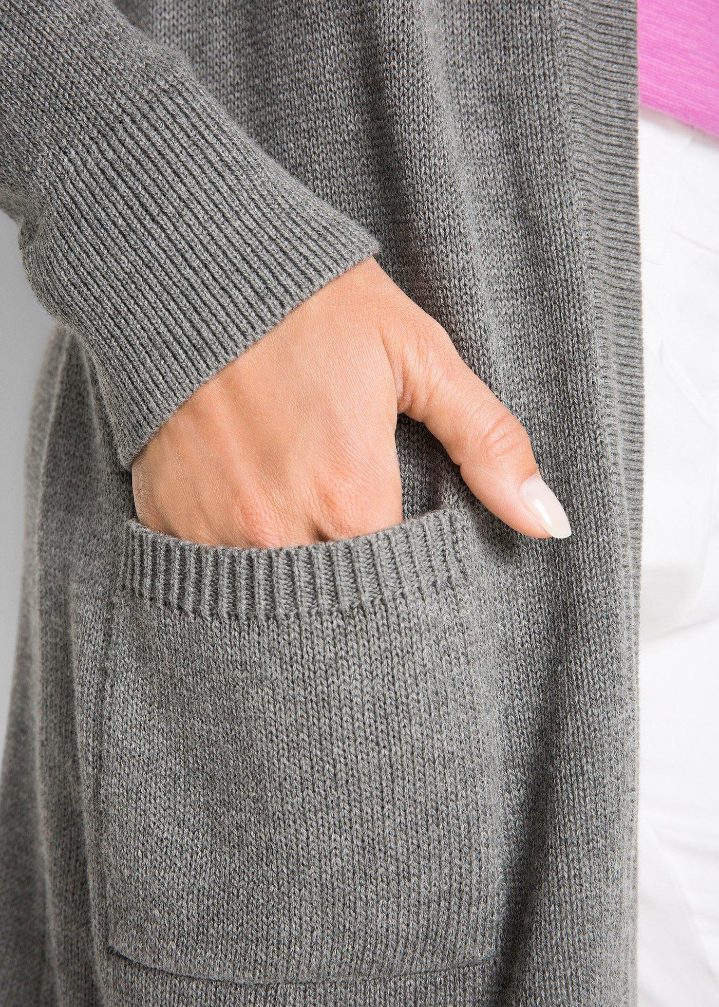 Długi sweter dzianinowy bez zapięcia, długi rękaw - Bonprix