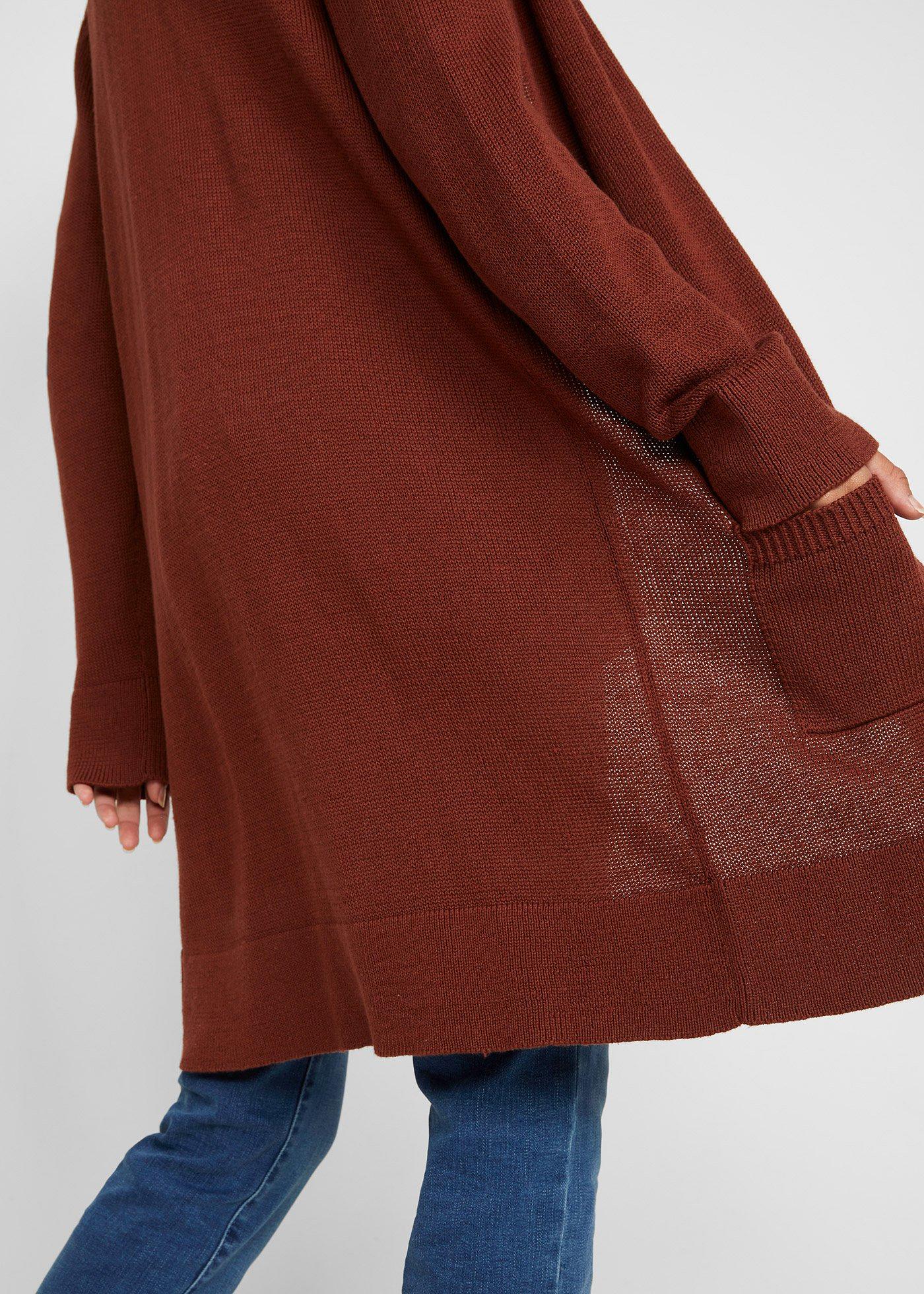 Długi sweter dzianinowy bez zapięcia, długi rękaw - Bonprix