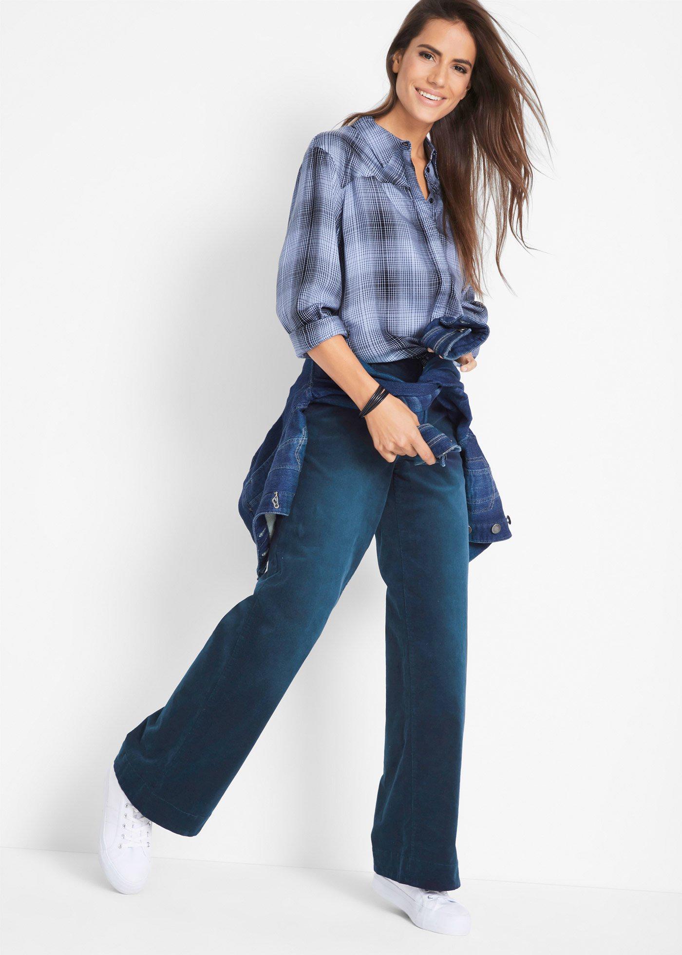 Spodnie sztruksowe ze stretchem, wide leg - Bonprix