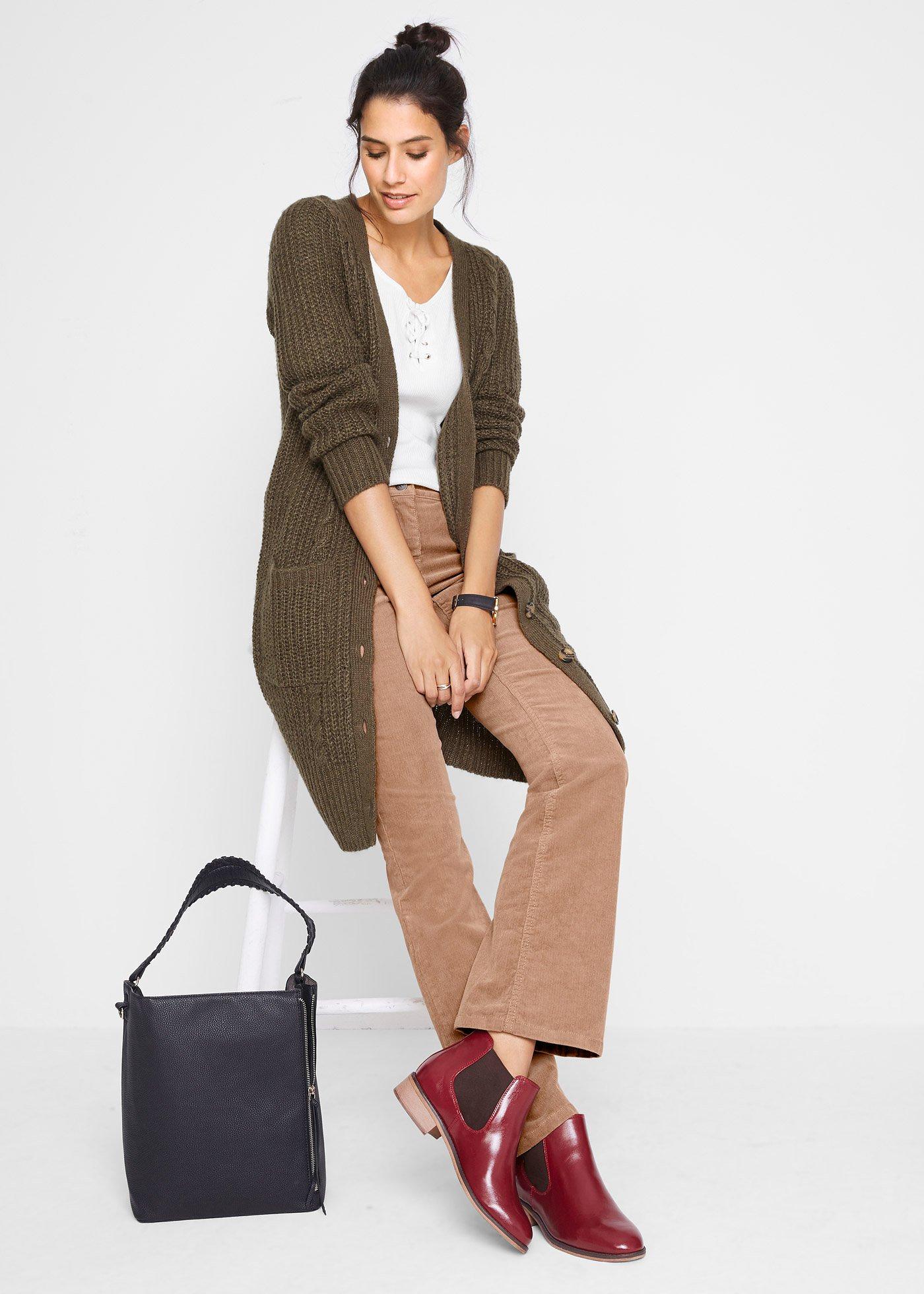 Spodnie sztruksowe ze stretchem o kroju bootcut - Bonprix