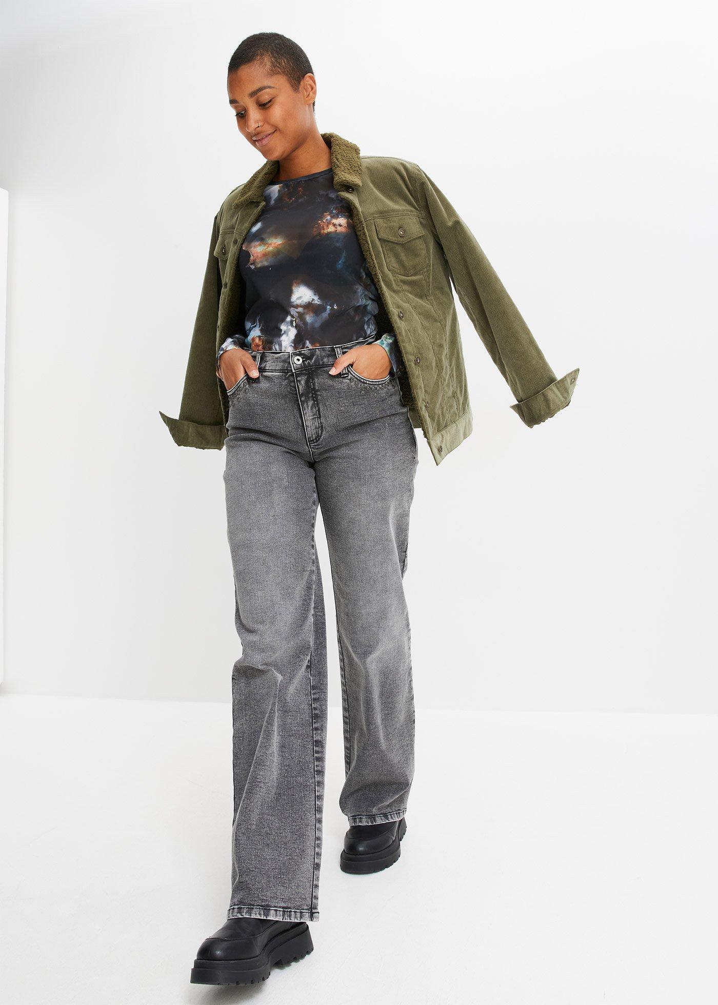 Dżinsy Marlena z ćwiekami, high waist - Bonprix