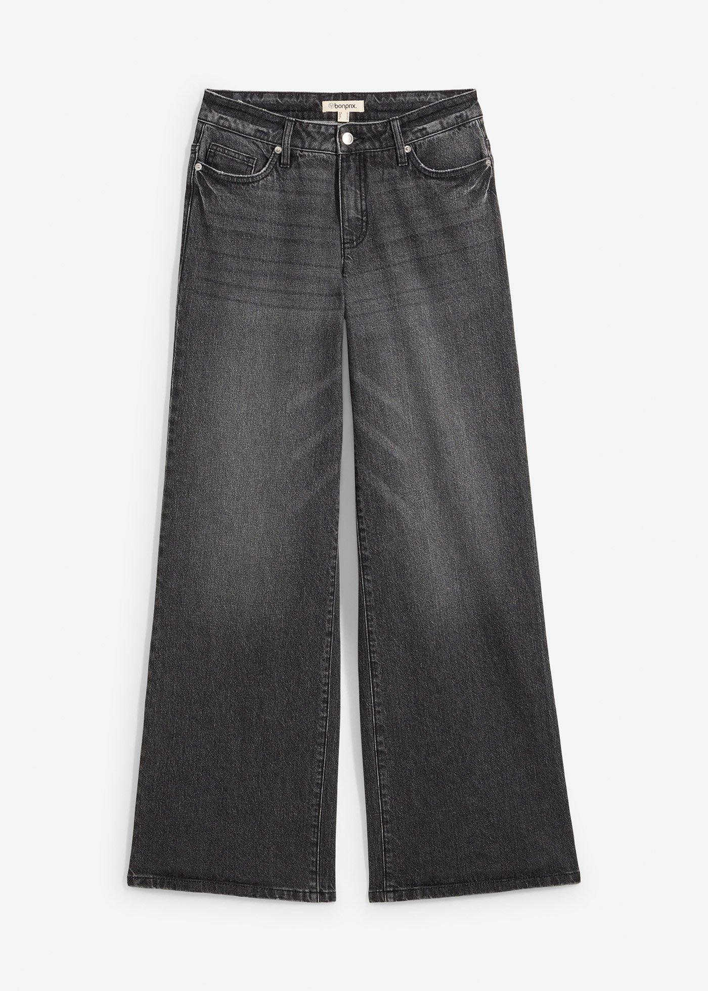 Jean large, taille mi-haute, peu extensible, longueur sol