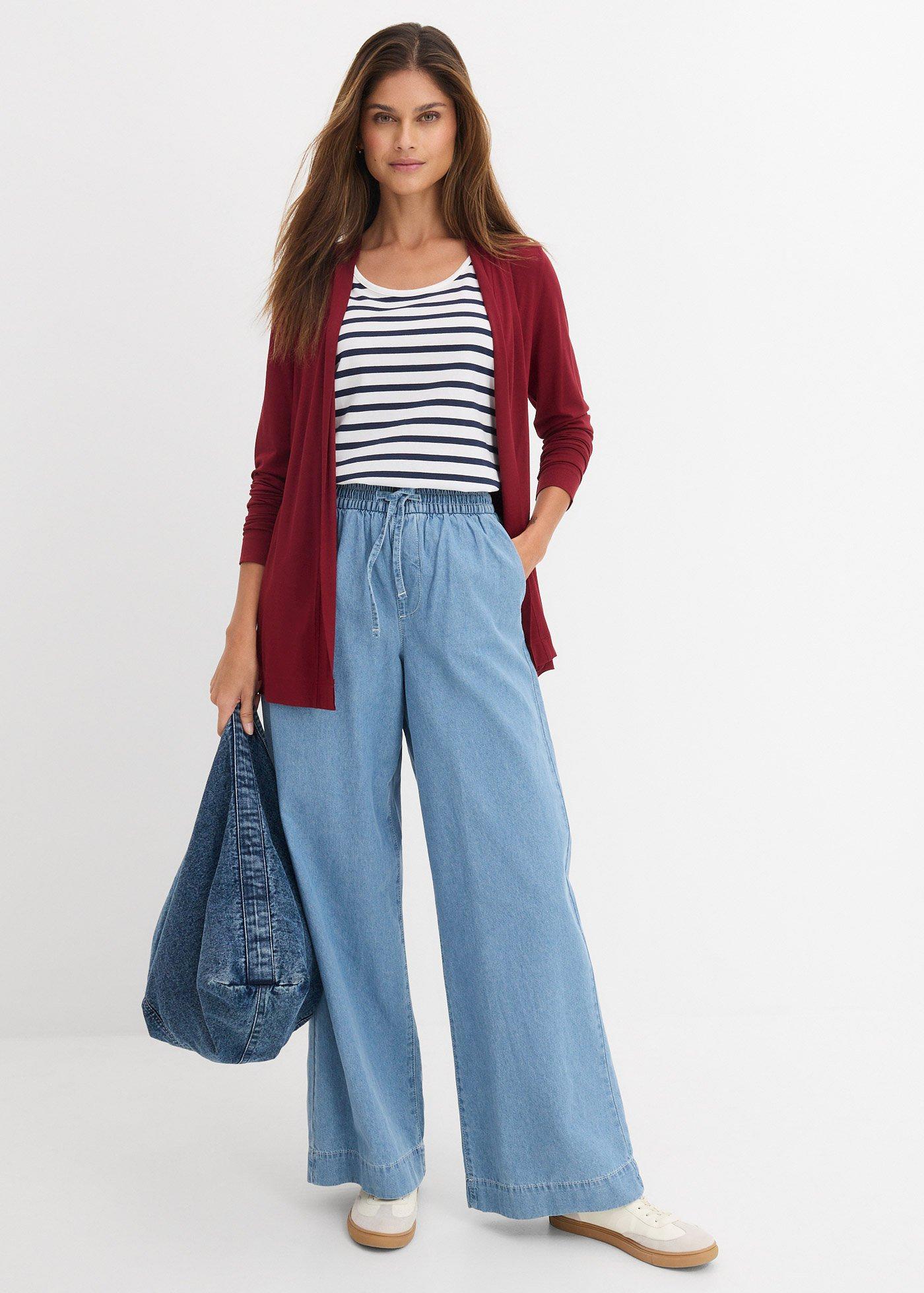 Dżinsy Wide Leg, mid waist, wygodny pasek - Bonprix