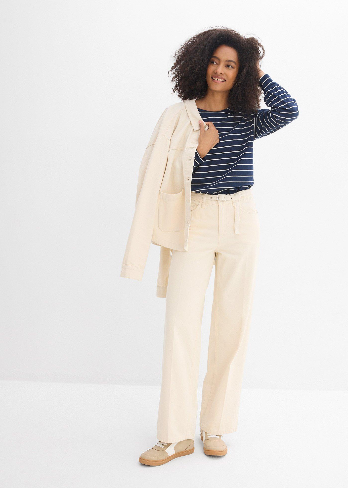 Luźne jeansy straight, mid waist, z bawełny - Bonprix
