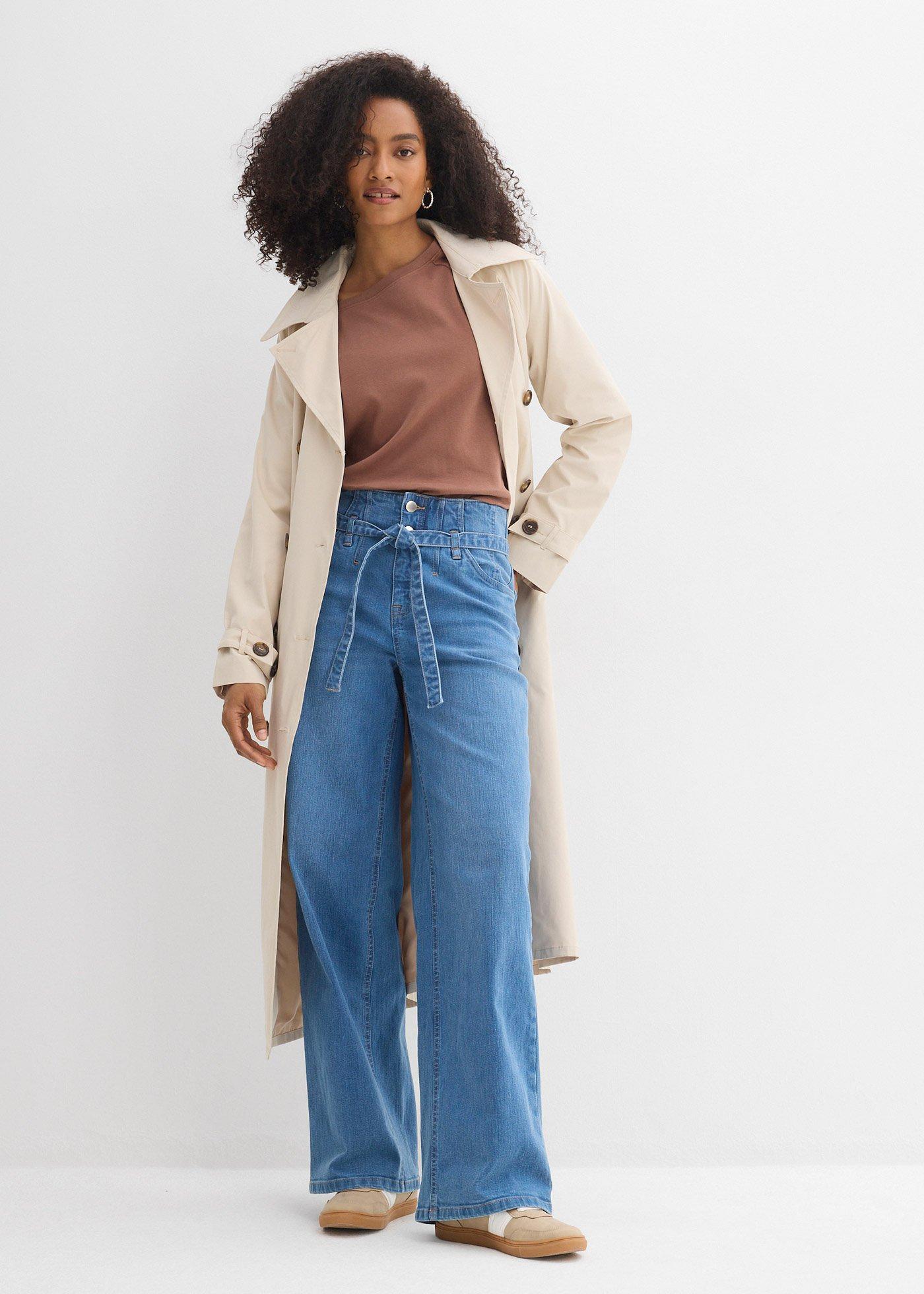 Jeansy wide leg, high waist, z bawełny organicznej - Bonprix