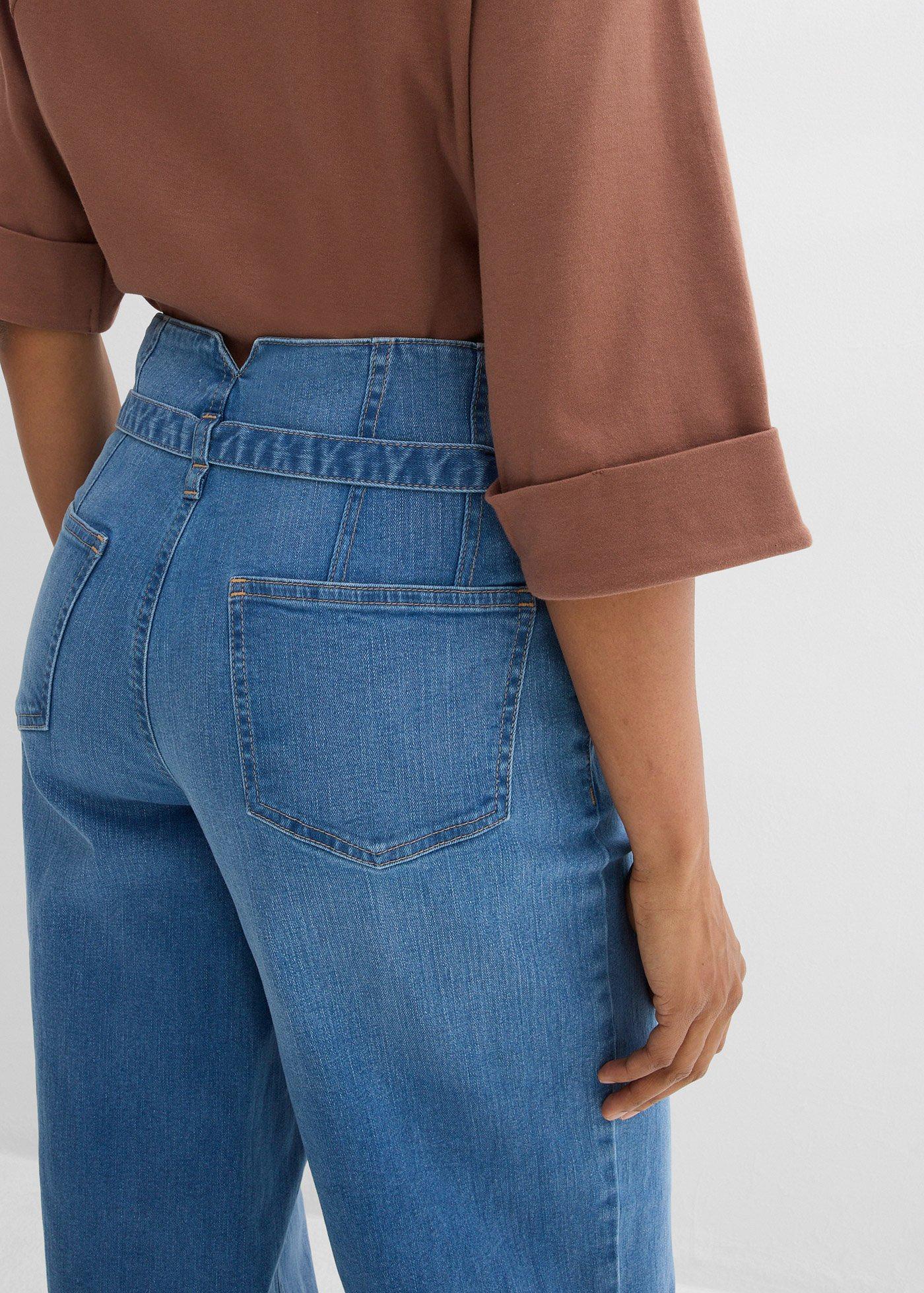 Jeansy wide leg, high waist, z bawełny organicznej - Bonprix
