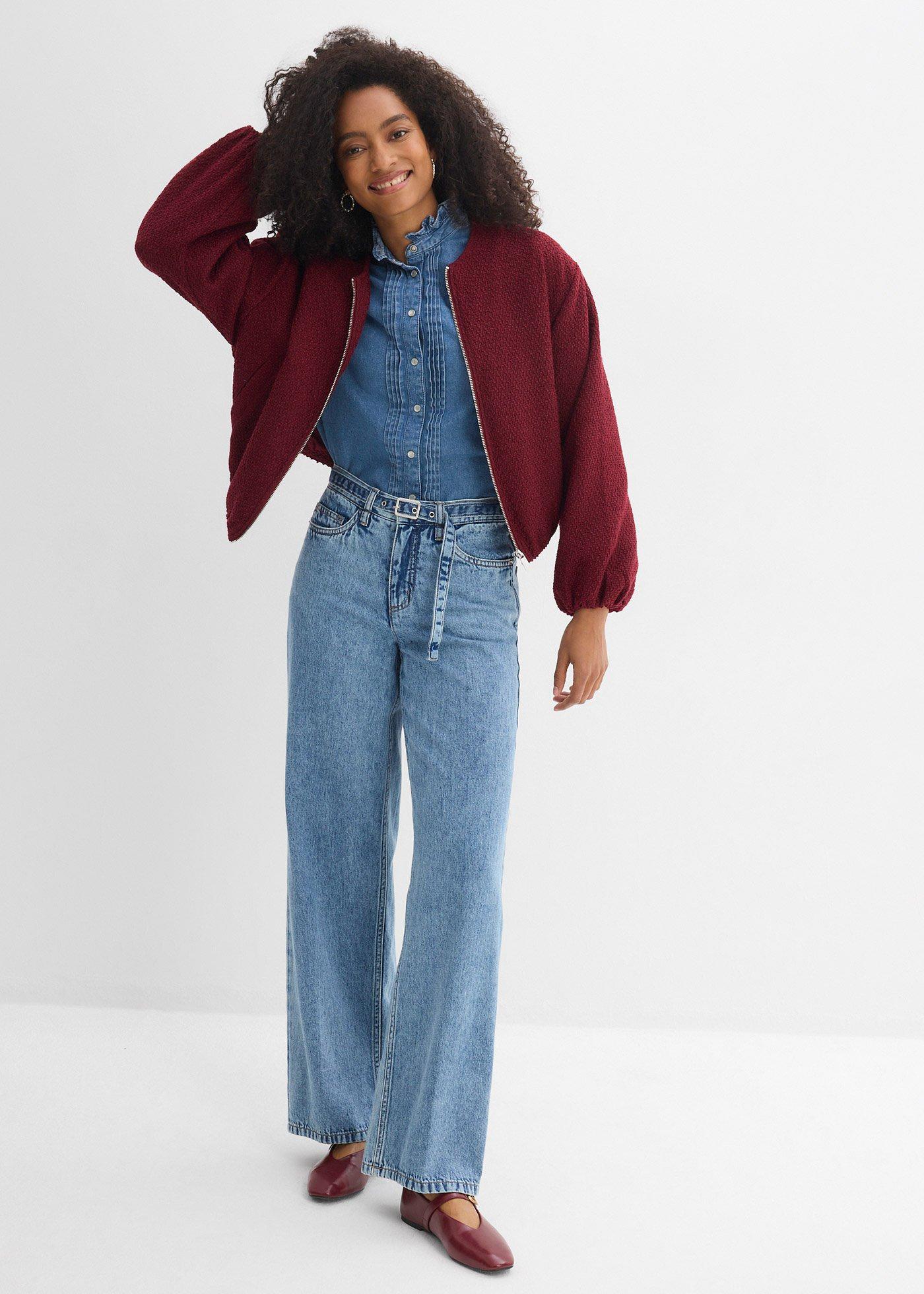 Luźne jeansy straight, mid waist, z bawełny - Bonprix