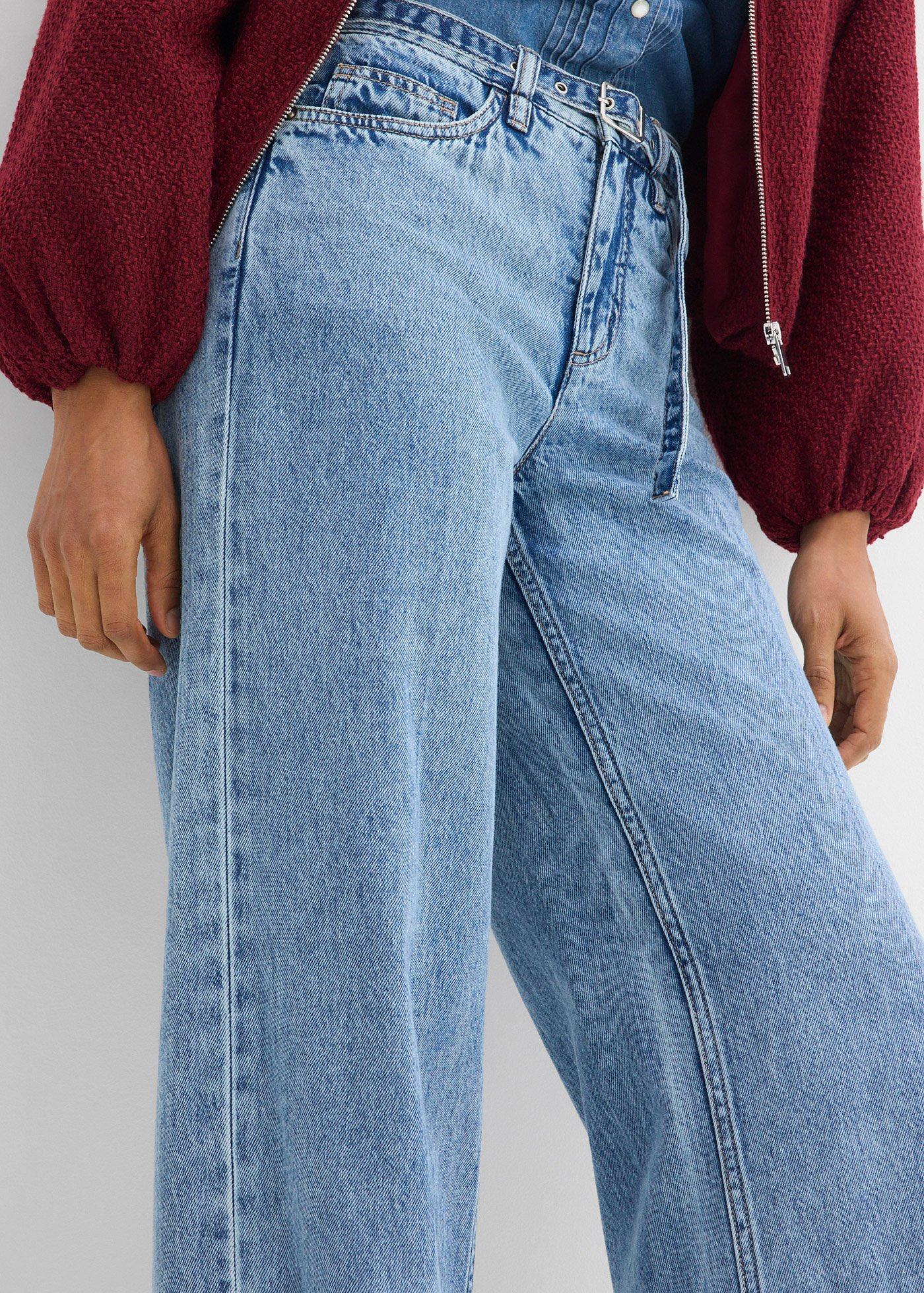 Luźne jeansy straight, mid waist, z bawełny - Bonprix