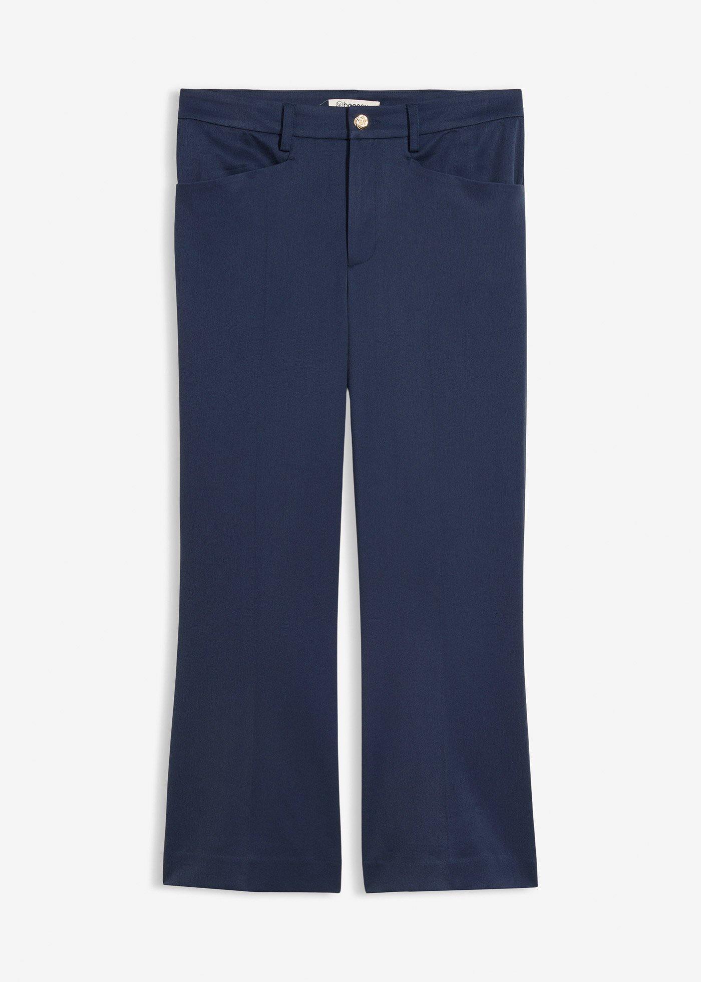 Pantaloni 7/8 evazați cu nasture decorativ