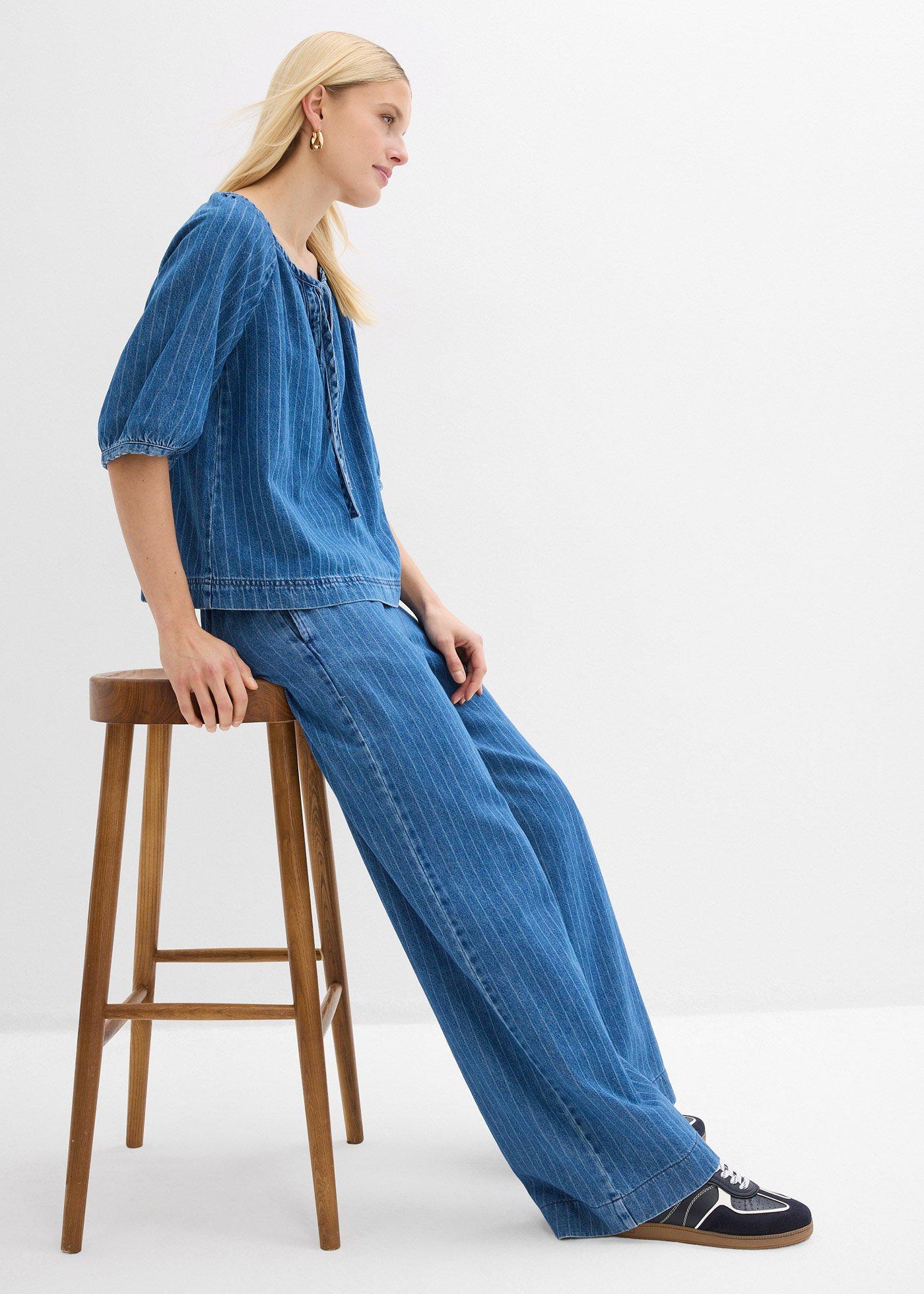 Jeansy wide leg, wsuwane - Bonprix