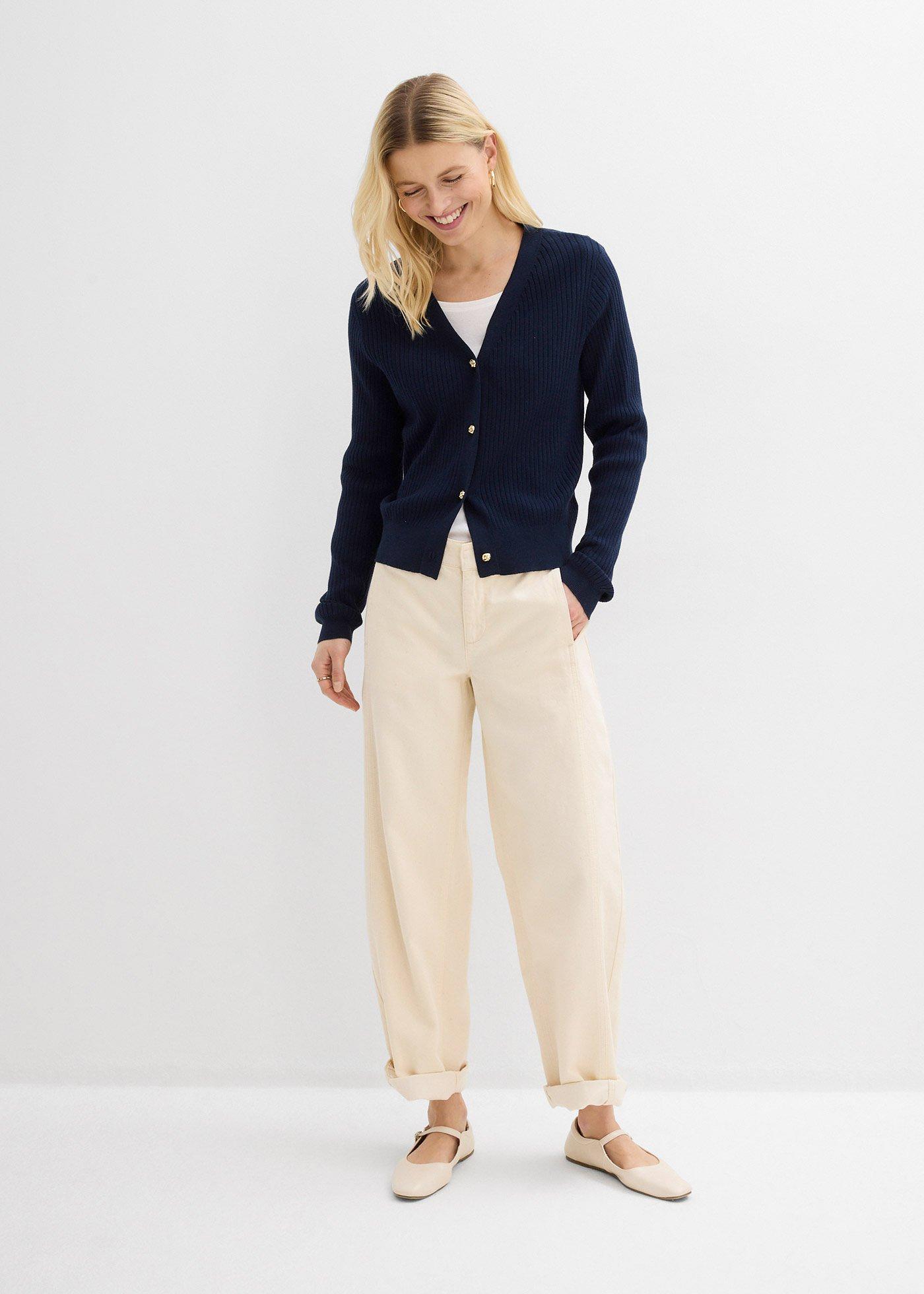 Jeansy typu barrel, mid waist, z regulowanym pasem - Bonprix