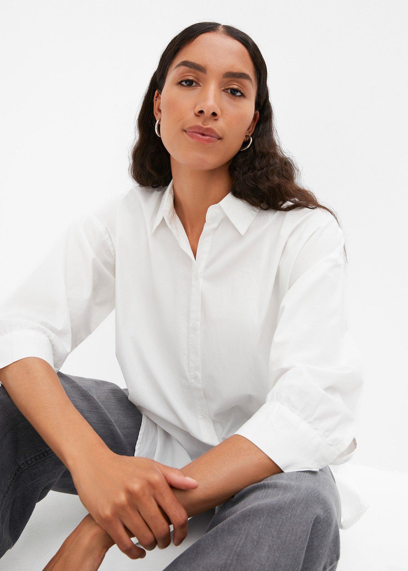 Koszula oversize z bawełny, rękawy 3/4 - Bonprix