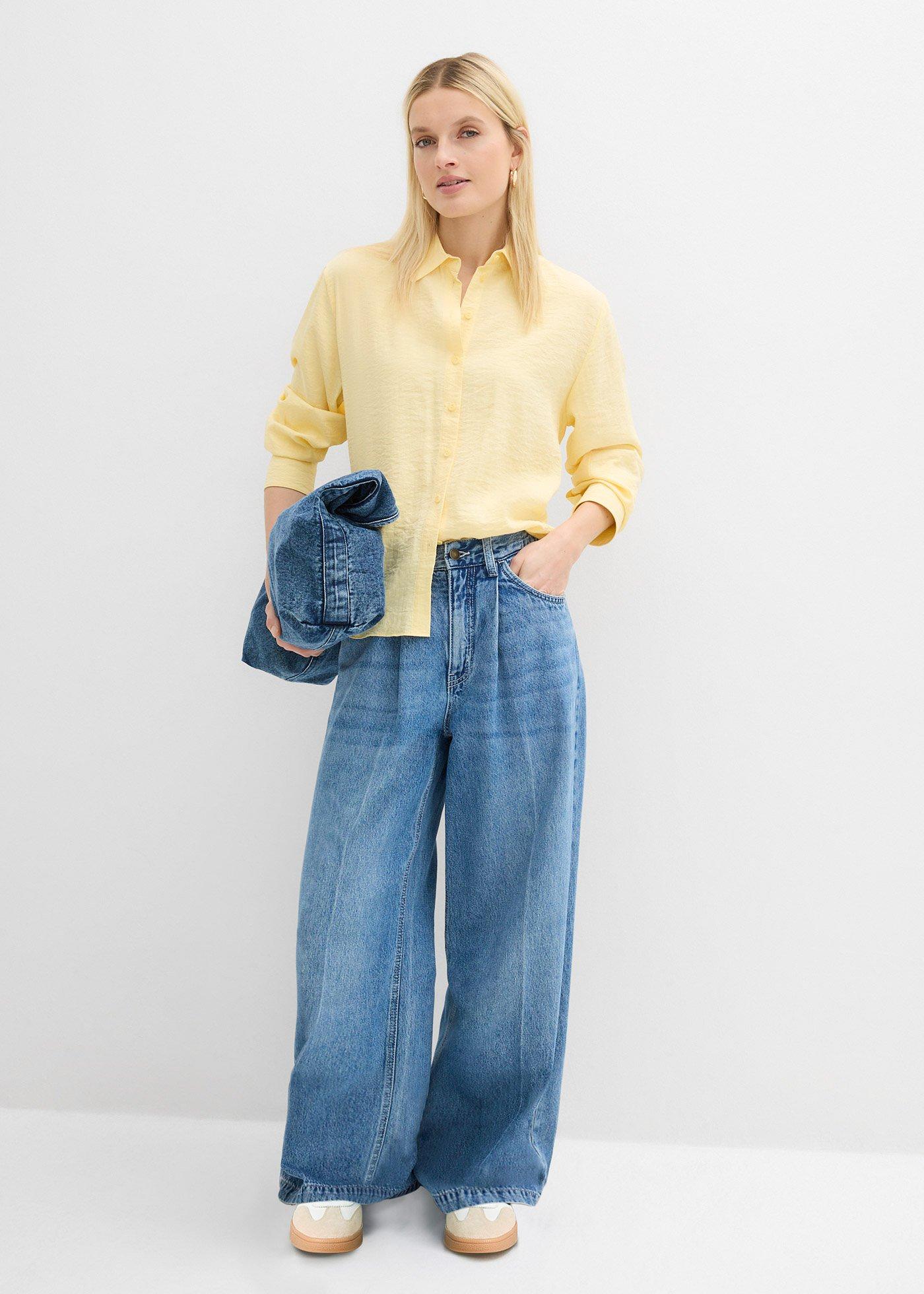Jeansy super wide leg palazzo, mid waist - Bonprix