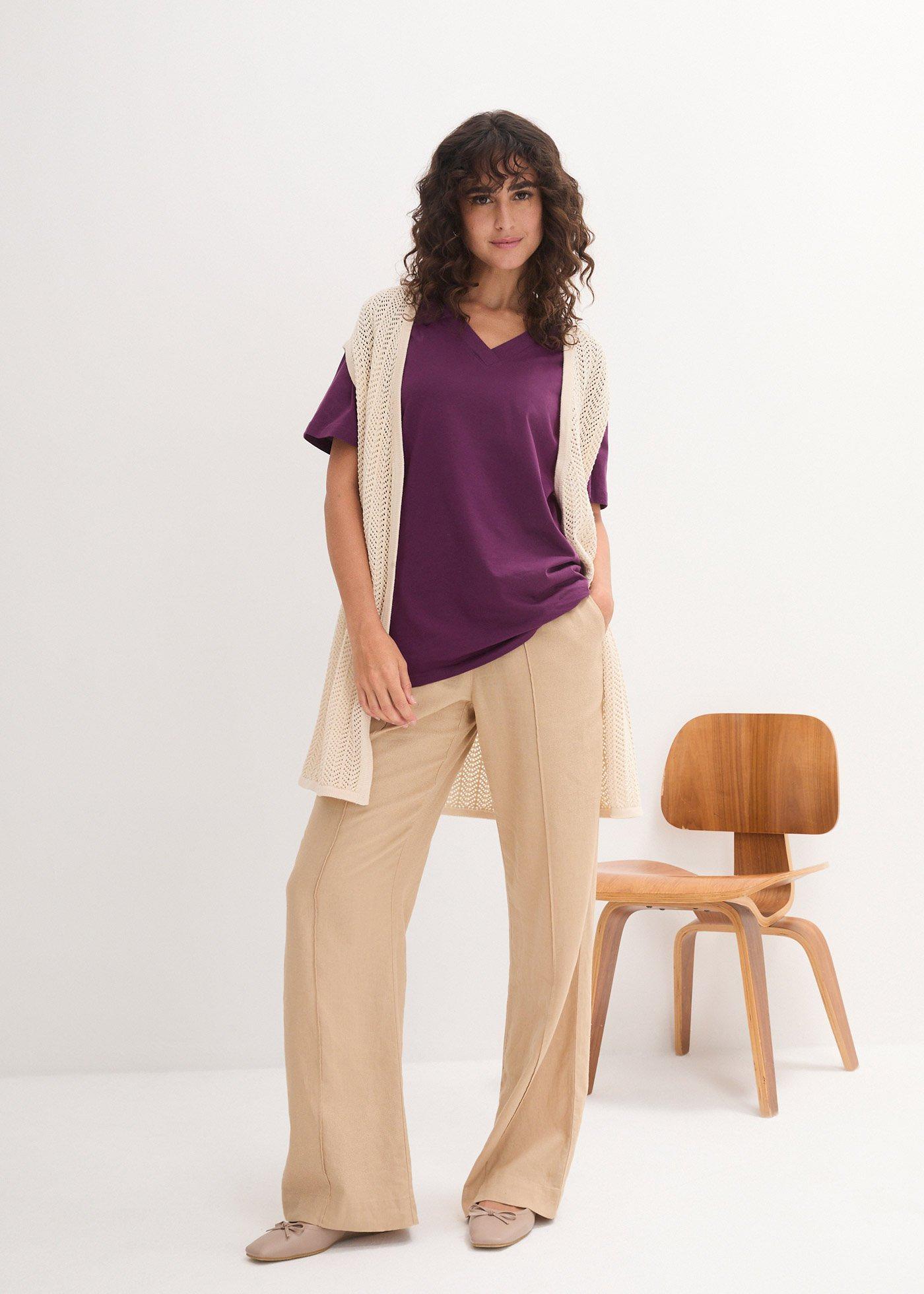 Długi i szeroki T-shirt z dekoltem w serek, krótki rękaw (5 sztuk) - Bonprix