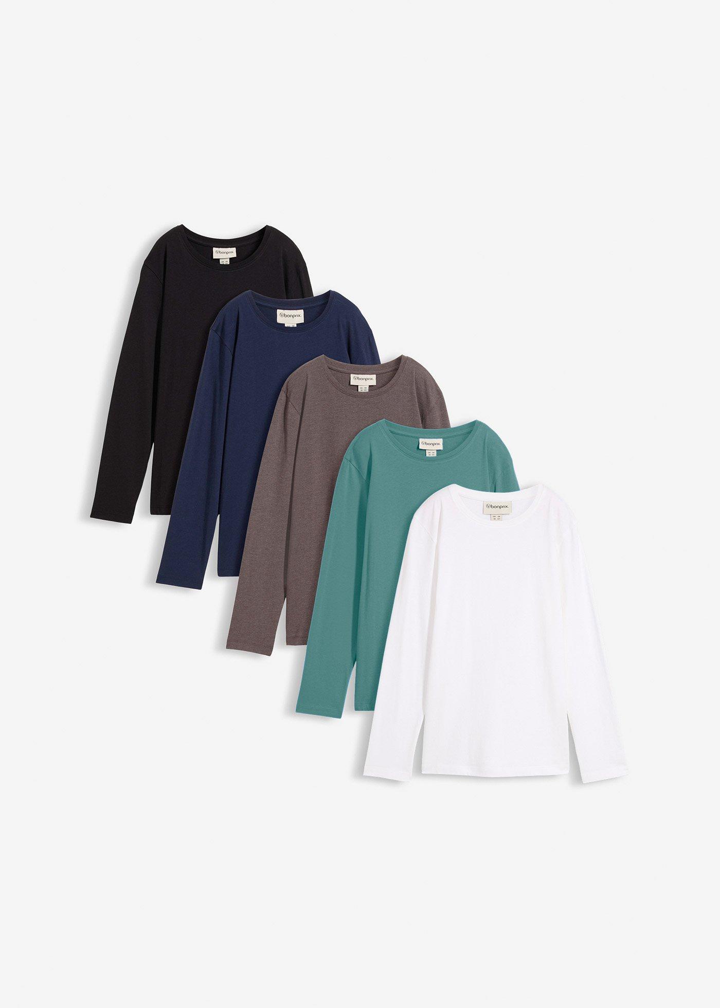 Koszulka z długim rękawem z bawełną organiczną (zestaw 5 szt.) - Bonprix