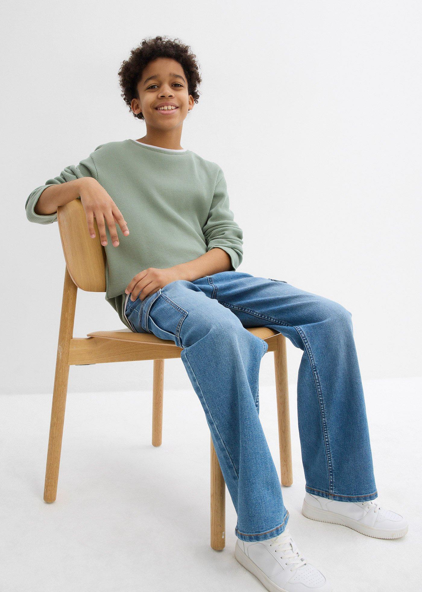 Bluzka z długim rękawem 2 w 1 z czystej bawełny o waflowej strukturze - Bonprix