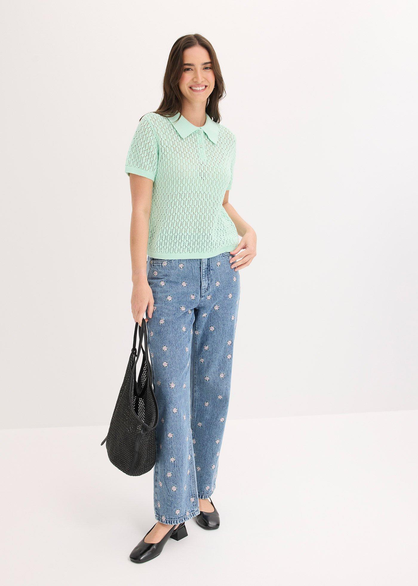 Jeansy straight, high waist, z bawełny - Bonprix