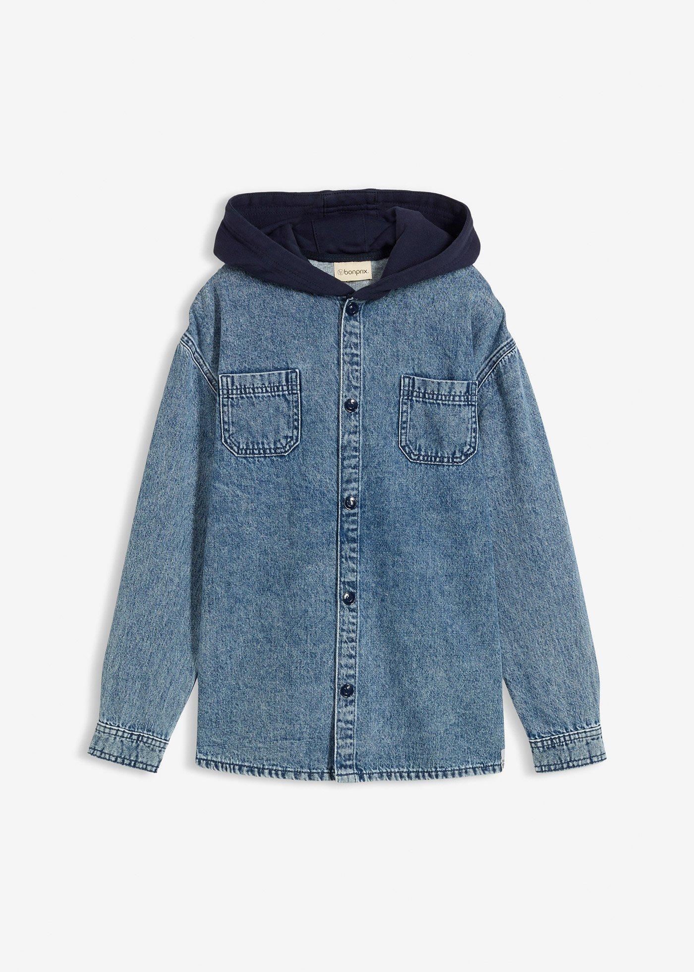 Kurtka jeansowa z dresowym kapturem z czystej bawełny - Bonprix