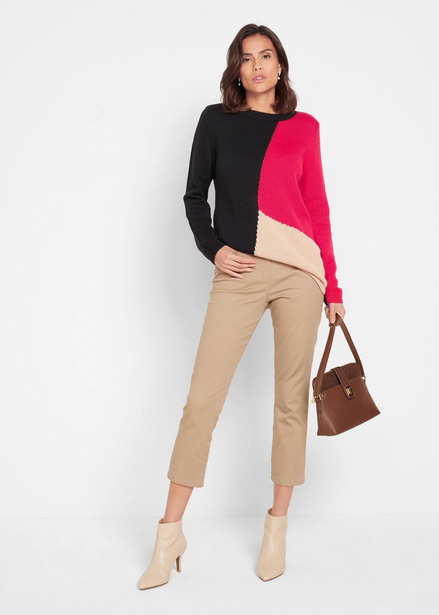 Spodnie 7/8 z gumką w talii, ze stretchem - Bonprix