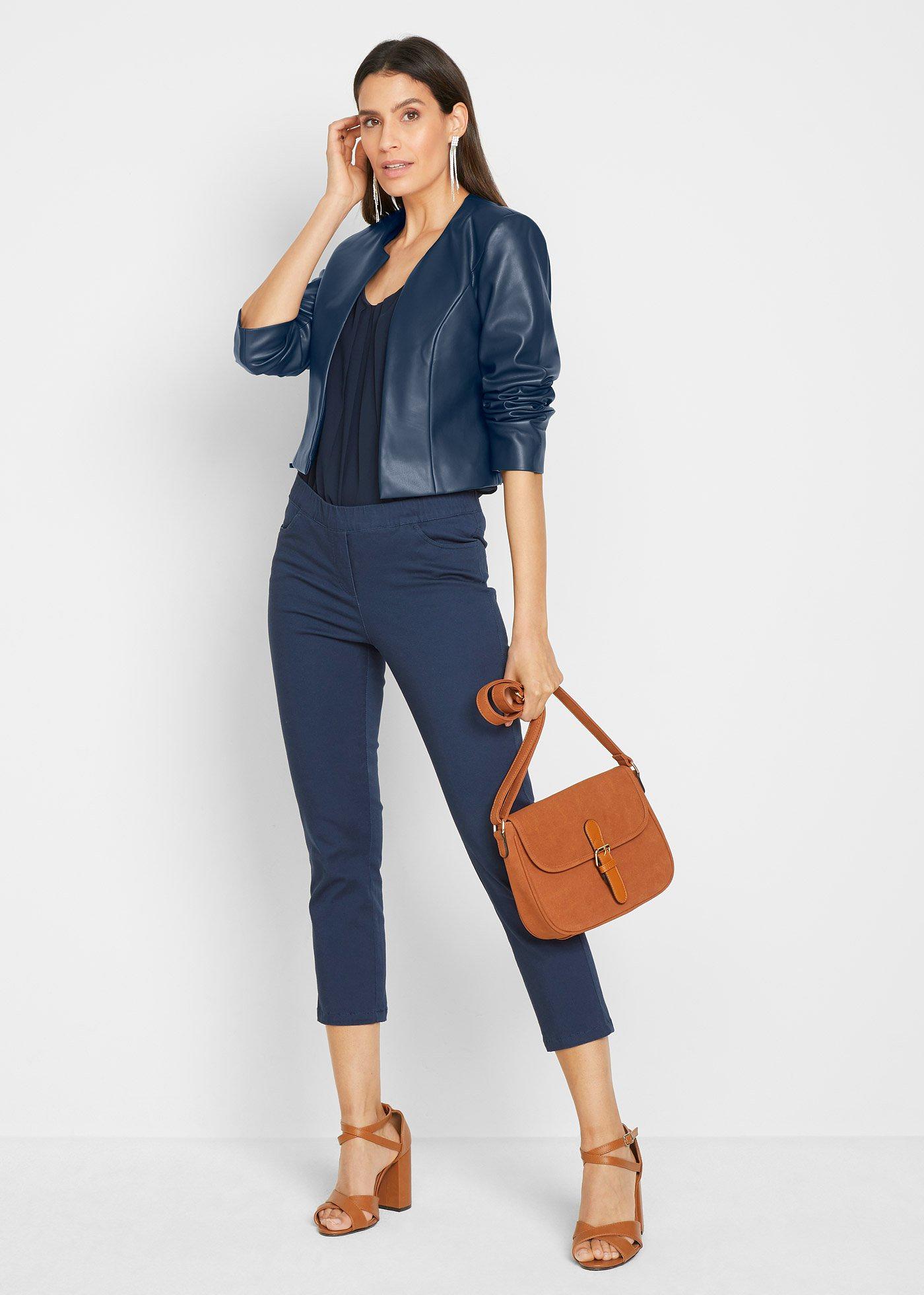 Spodnie 7/8 z gumką w talii, ze stretchem - Bonprix