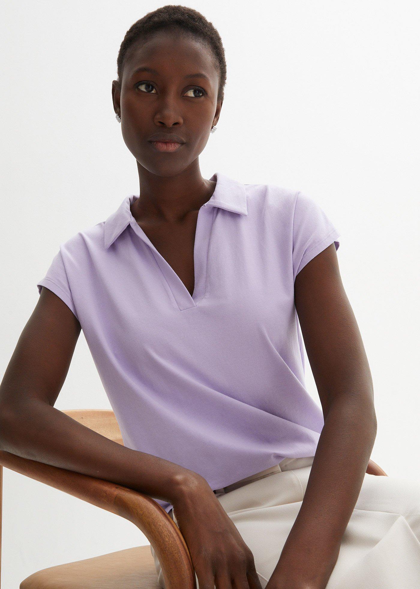 Koszulka z otwartym kołnierzykiem polo - Bonprix