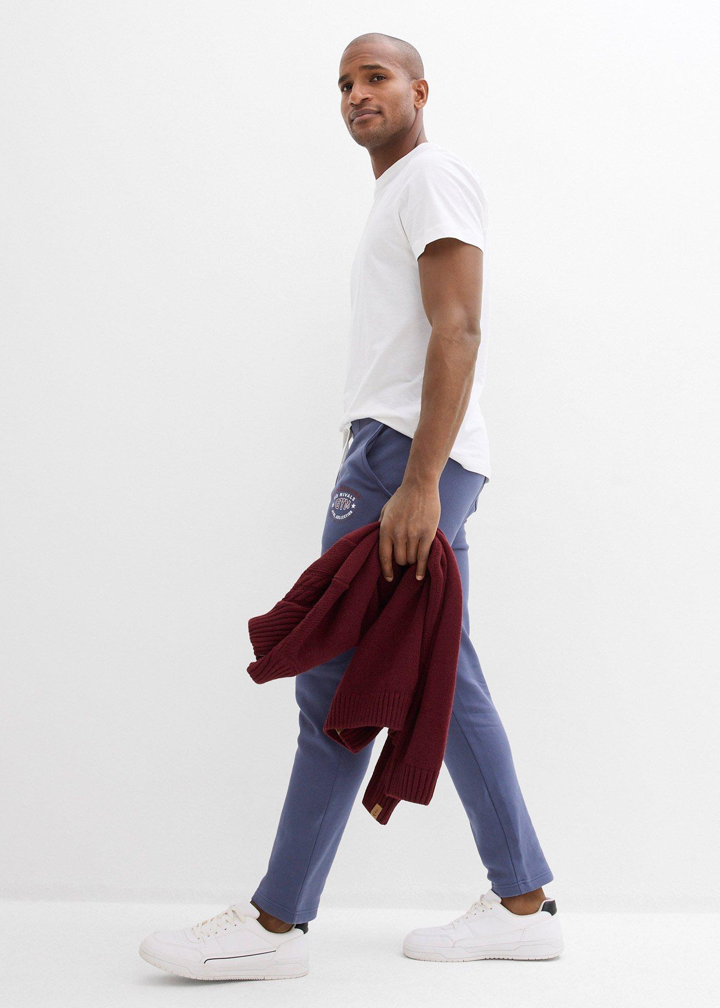 Spodnie sportowe z czystej bawełny, ze sportowymi detalami - Bonprix