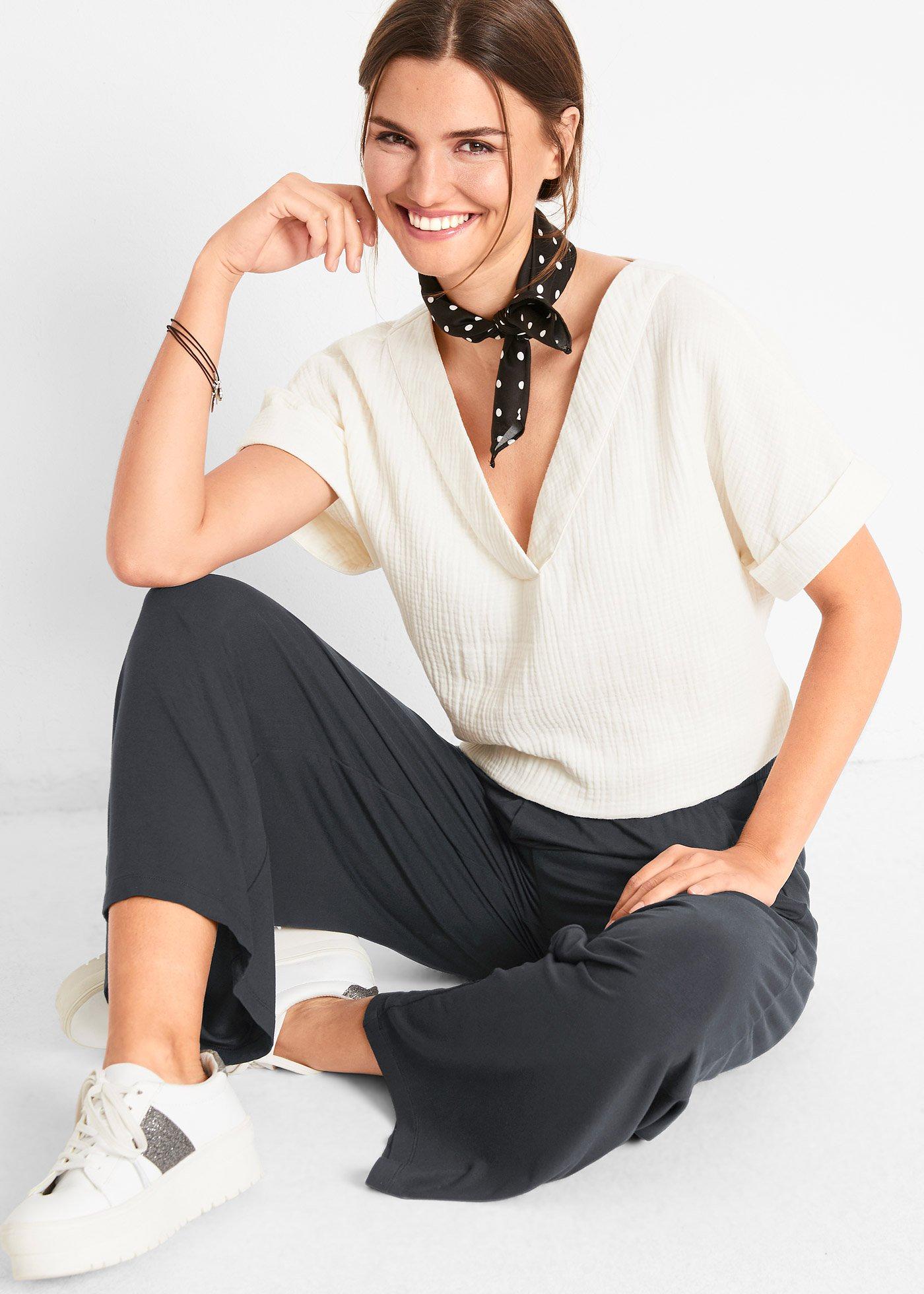 Spodnie z dżerseju 7/8, z lejącej mieszanki wiskozy - Bonprix