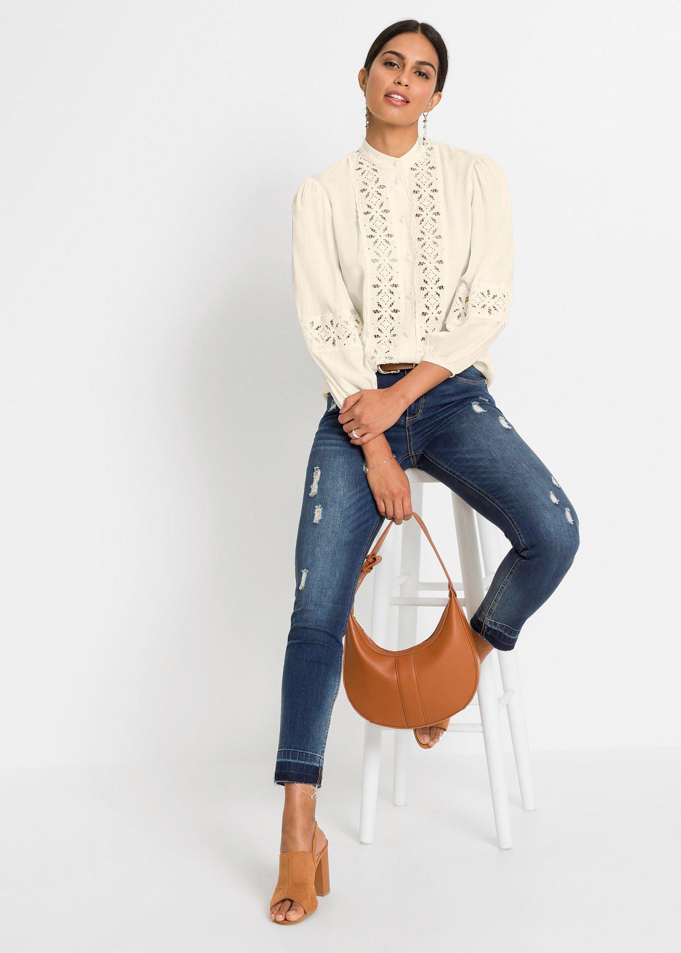 Bluzka z koronką z miękkiej mieszanki wiskozy - Bonprix