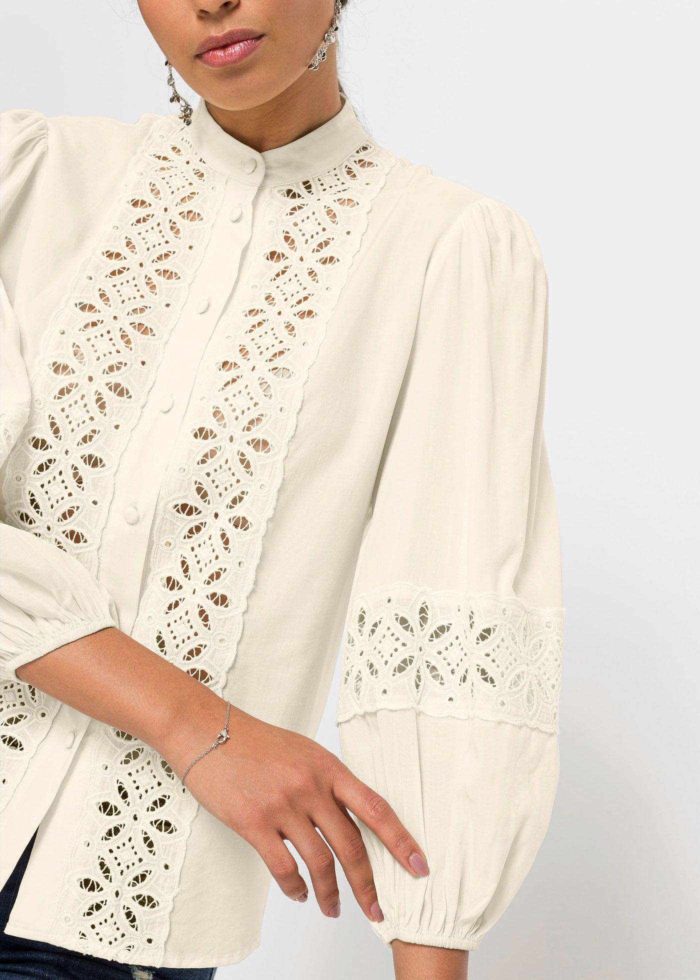 Bluzka z koronką z miękkiej mieszanki wiskozy - Bonprix